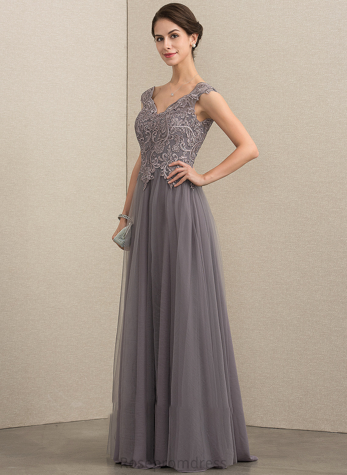 Lace Floor-Length the With Bride Sequins of Tulle Mother Dress Jakayla V-neck Mother of the Bride Dresses A-Line/Princess