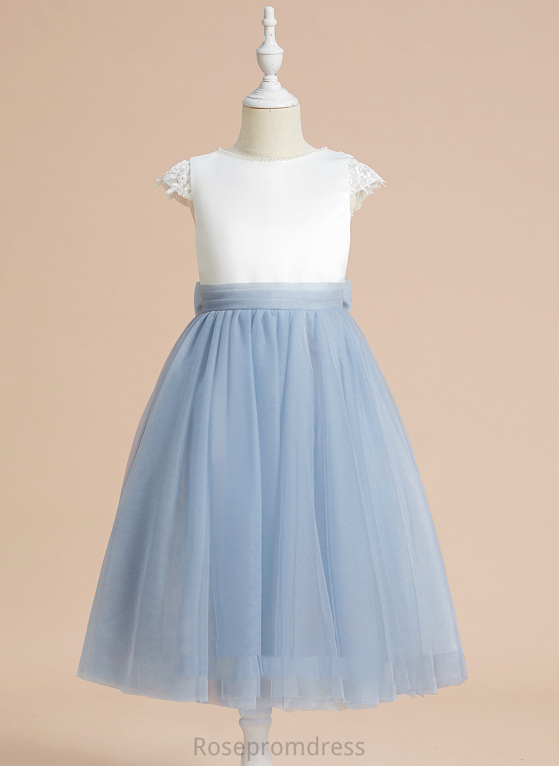 Neck Girl Satin/Tulle Scoop - A-Line Sleeveless Flower With Tea-length Lace/Bow(s) Flower Girl Dresses Dress America