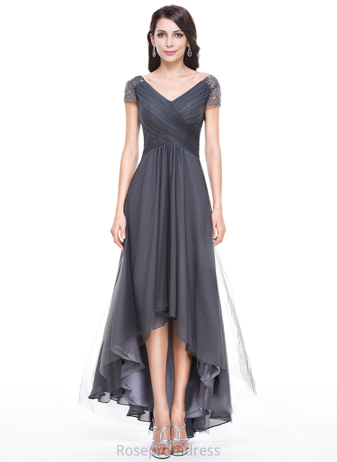 Beading the Sequins Bride Asymmetrical Mother of the Bride Dresses Dress V-neck Tabitha Ruffle Tulle A-Line of With Mother