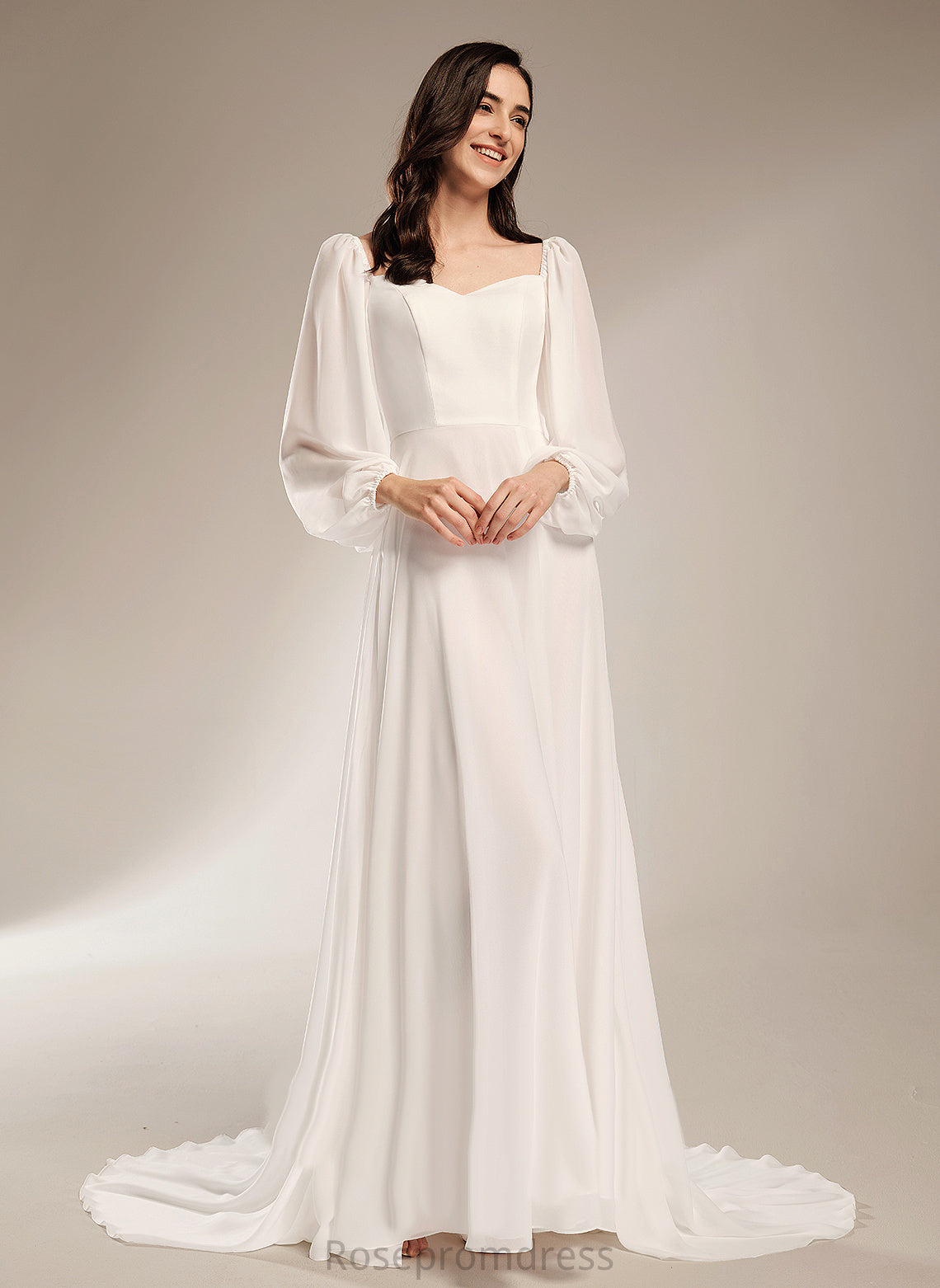 Train Wedding Dresses Dress Chapel Split A-Line With Chiffon Wedding V-neck Front Amiya