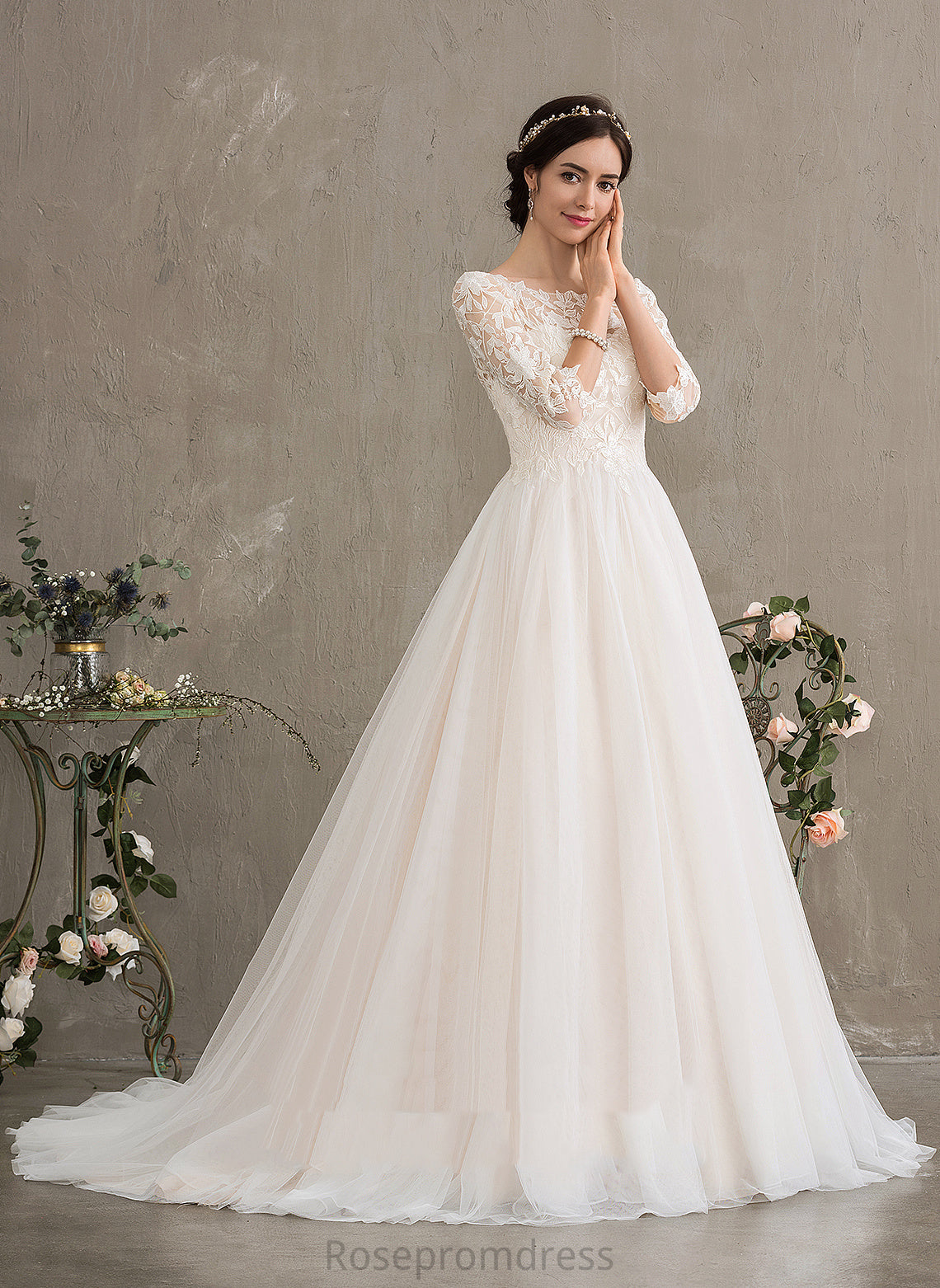 Train Lace Sequins Dress Neck Ball-Gown/Princess With Tulle Wedding Dresses Scoop Court Wedding Anabelle