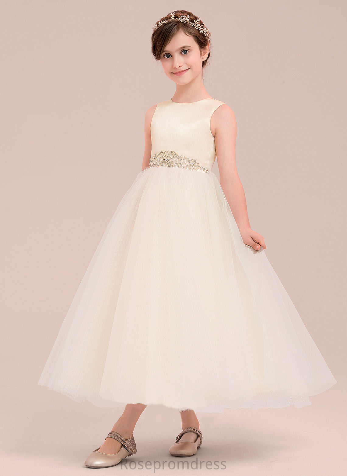 Yazmin Scoop Flower Flower Girl Dresses Girl Beading Neck Dress - Satin/Tulle With Ankle-length Sleeveless A-Line