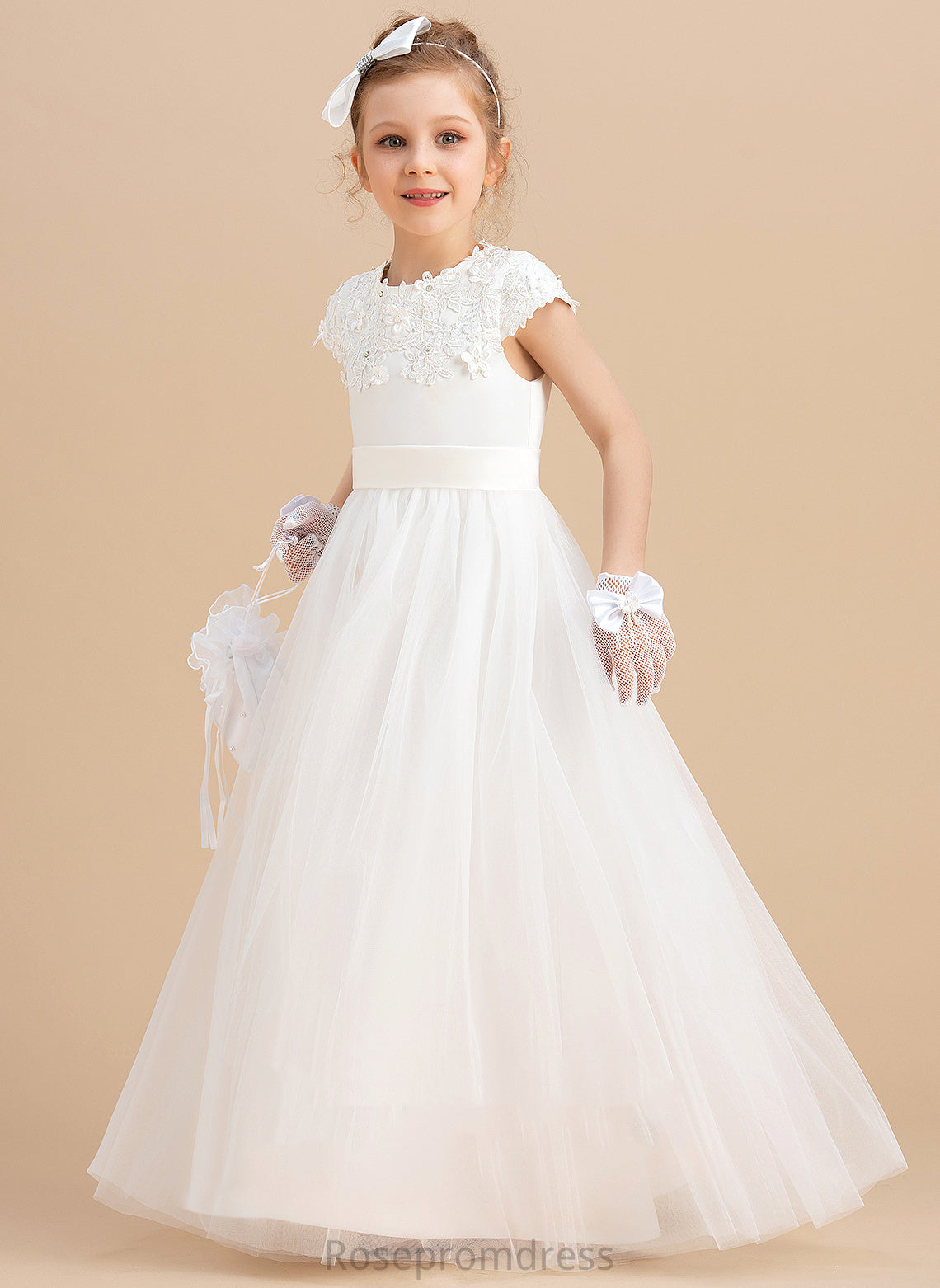 Floor-length Beading/Appliques With Satin/Tulle Gown - Flower Xiomara Scoop Dress Sleeveless Neck Flower Girl Dresses Girl Ball