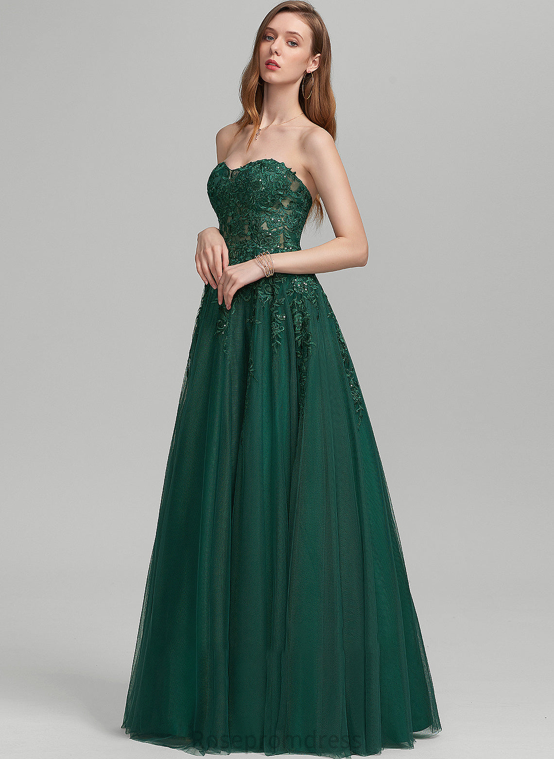 Ball-Gown/Princess Makenna Sequins Tulle Floor-Length Sweetheart With Prom Dresses