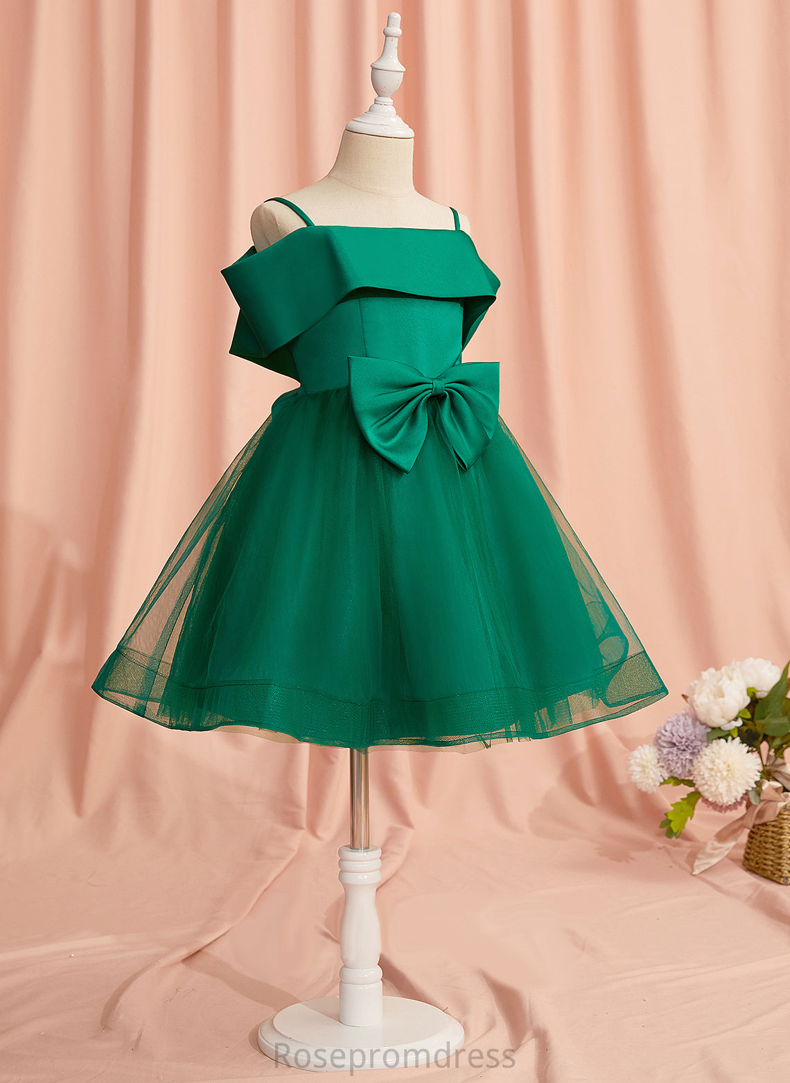 Flower Girl Dresses Dress Flower Off-the-Shoulder Satin/Tulle Knee-length A-Line With Bow(s) - Sleeveless Girl Priscilla