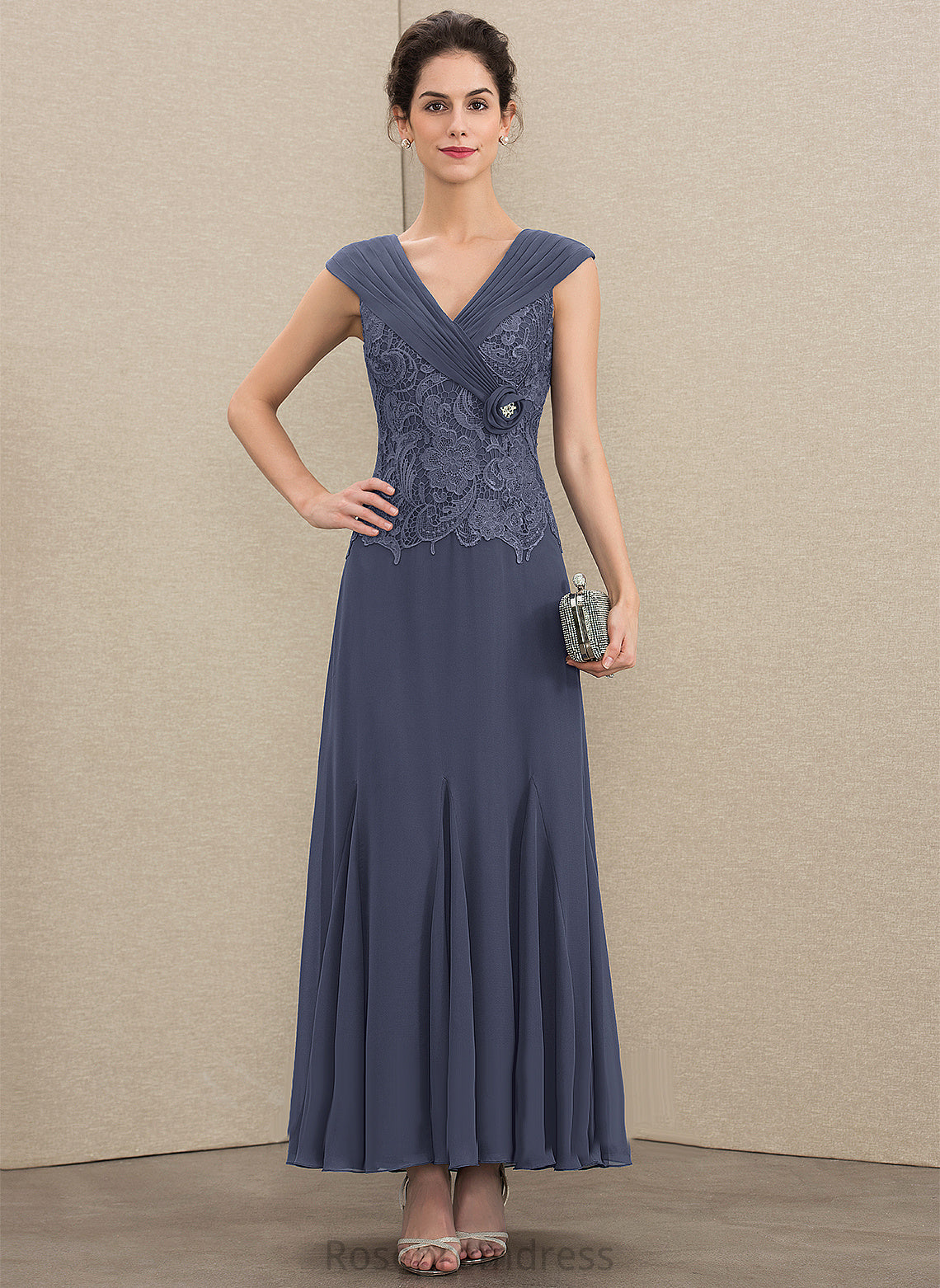 With Chiffon Beading V-neck Lace Mother Ankle-Length Dress Mother of the Bride Dresses Ruffle A-Line the Bride of Monique