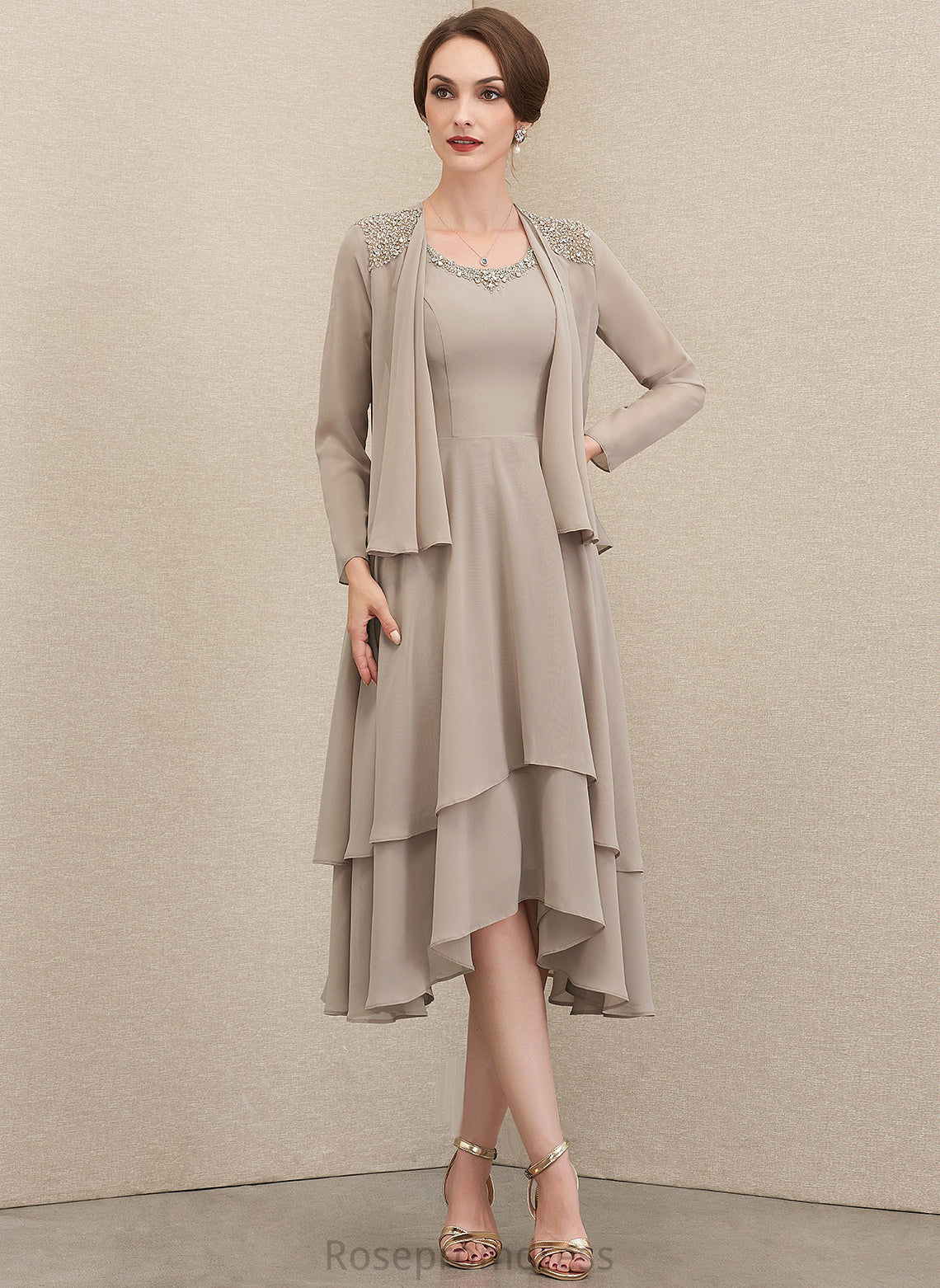 of Thea Mother of the Bride Dresses With Asymmetrical Bride Chiffon A-Line Dress Neck Sequins Mother the Beading Scoop