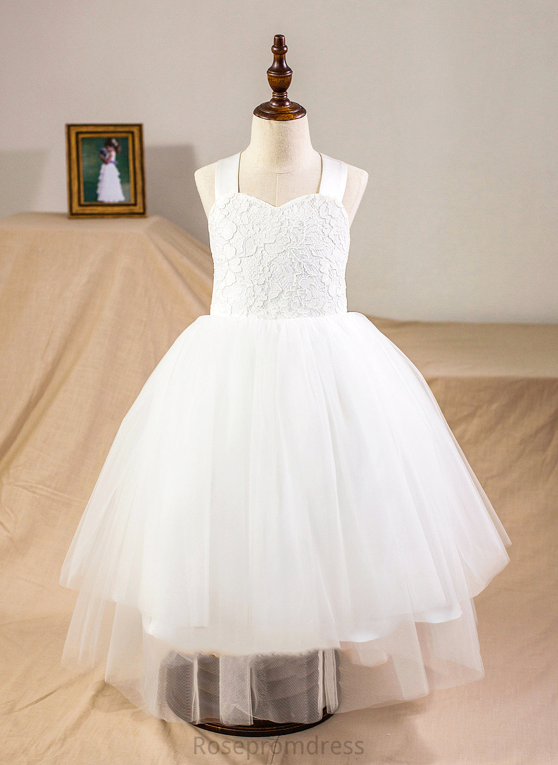 Bow(s) Flower Girl Dresses Girl With Flower Ball-Gown/Princess Hazel Straps Dress Satin/Tulle/Lace Sleeveless Tea-length