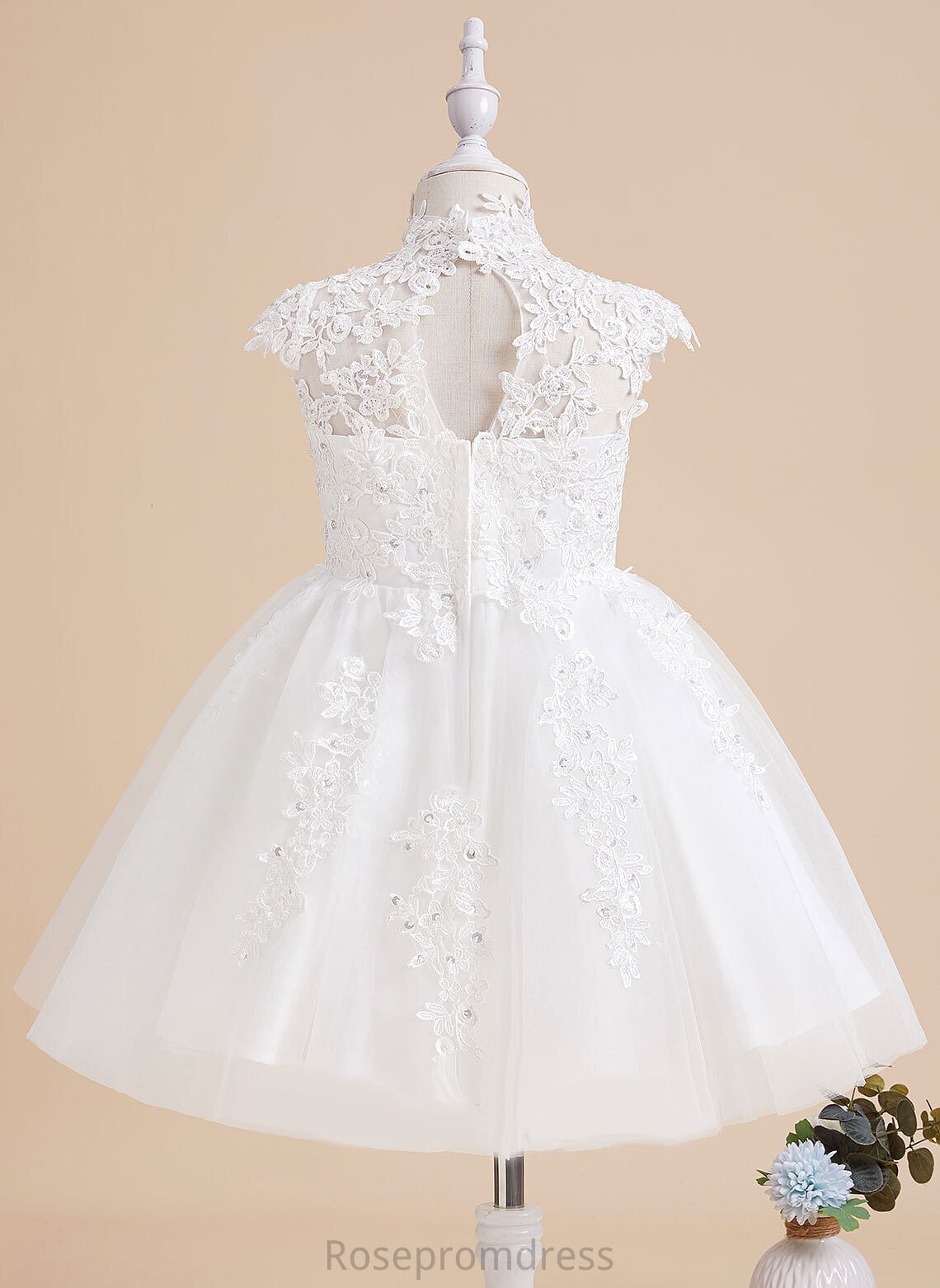 Girl High Dress A-Line Flower With Beading/Sequins/Back Hole Neck - Flower Girl Dresses Liz Tulle/Lace Sleeveless Knee-length