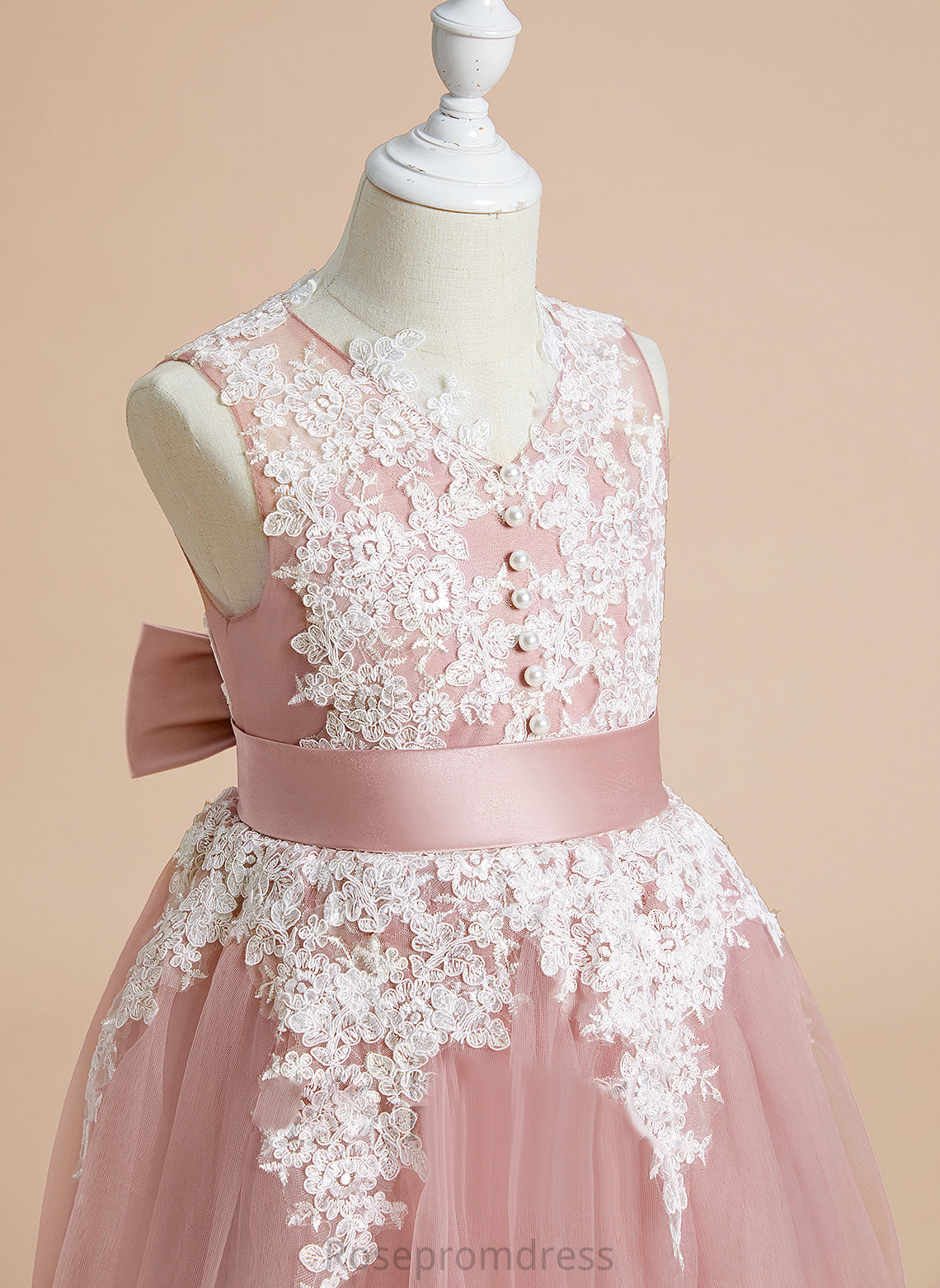 A-Line Bow(s) Sleeveless Girl Dress Knee-length Flower Flower Girl Dresses Jasmine With - V-neck Tulle/Lace