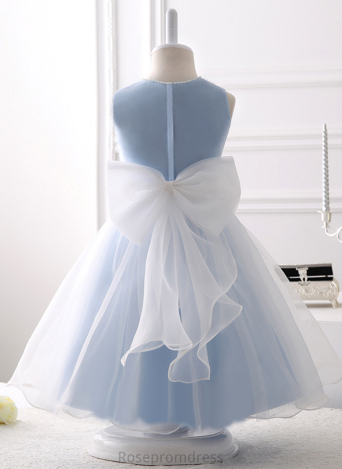 Knee-length - A-Line Sleeveless With Beading/Flower(s)/Bow(s) Girl Neck Dress Flower Girl Dresses Organza Flower Gertie Scoop