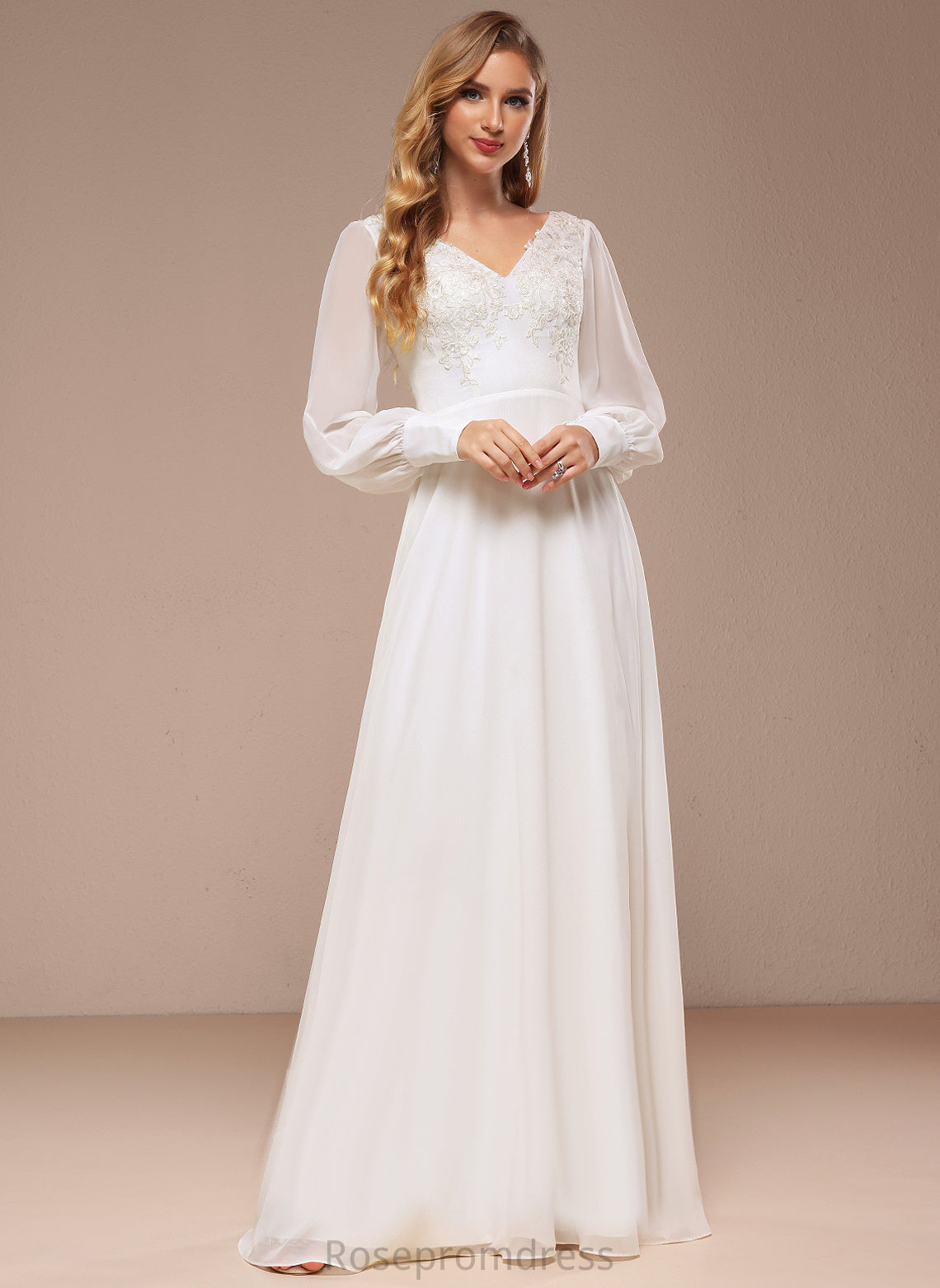 Wedding Dress Angelina A-Line Chiffon Sequins Lace Floor-Length With Wedding Dresses V-neck