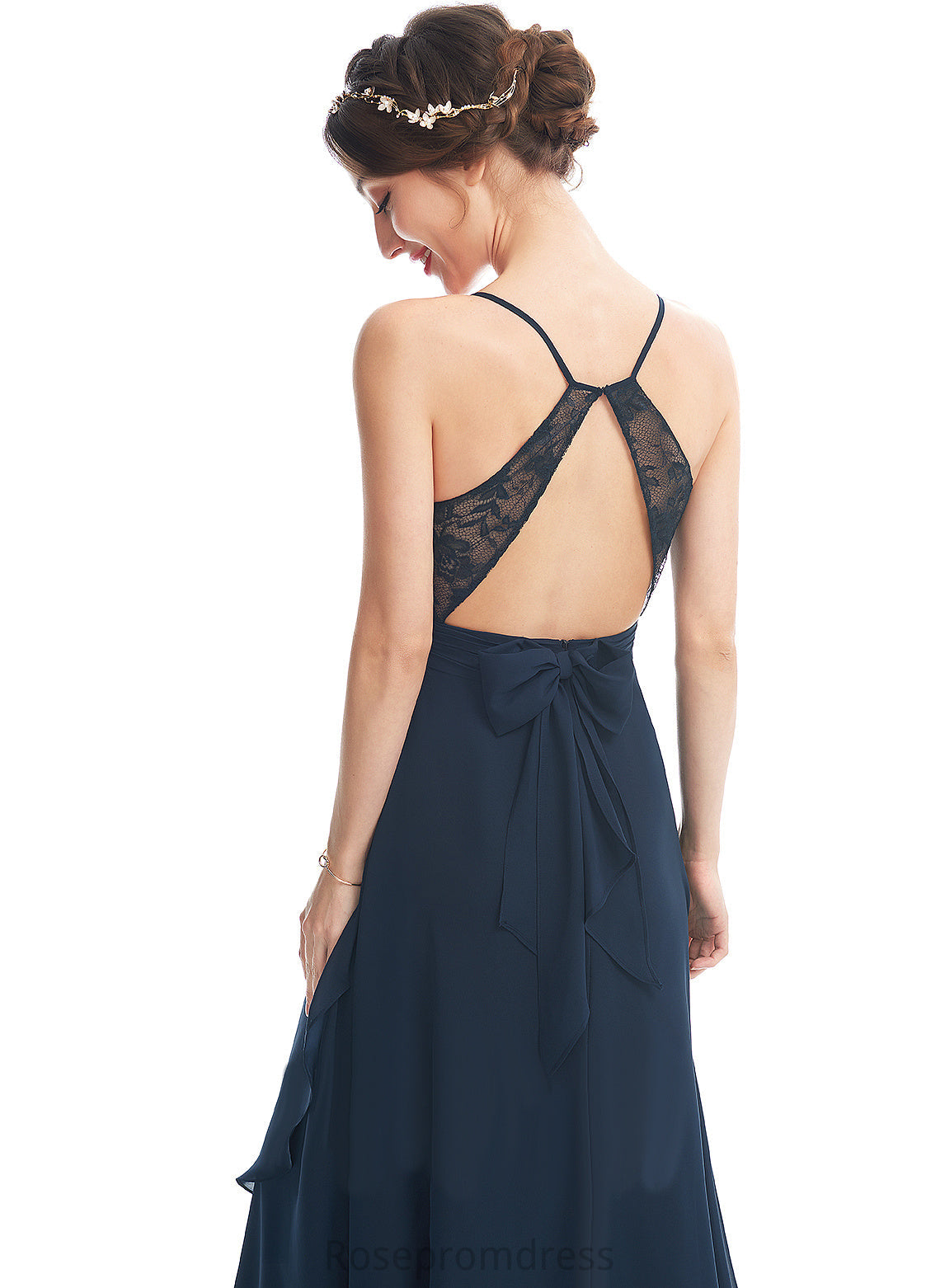 Asymmetrical Dress Cocktail V-neck With Bow(s) Marlene Chiffon Lace Cocktail Dresses A-Line