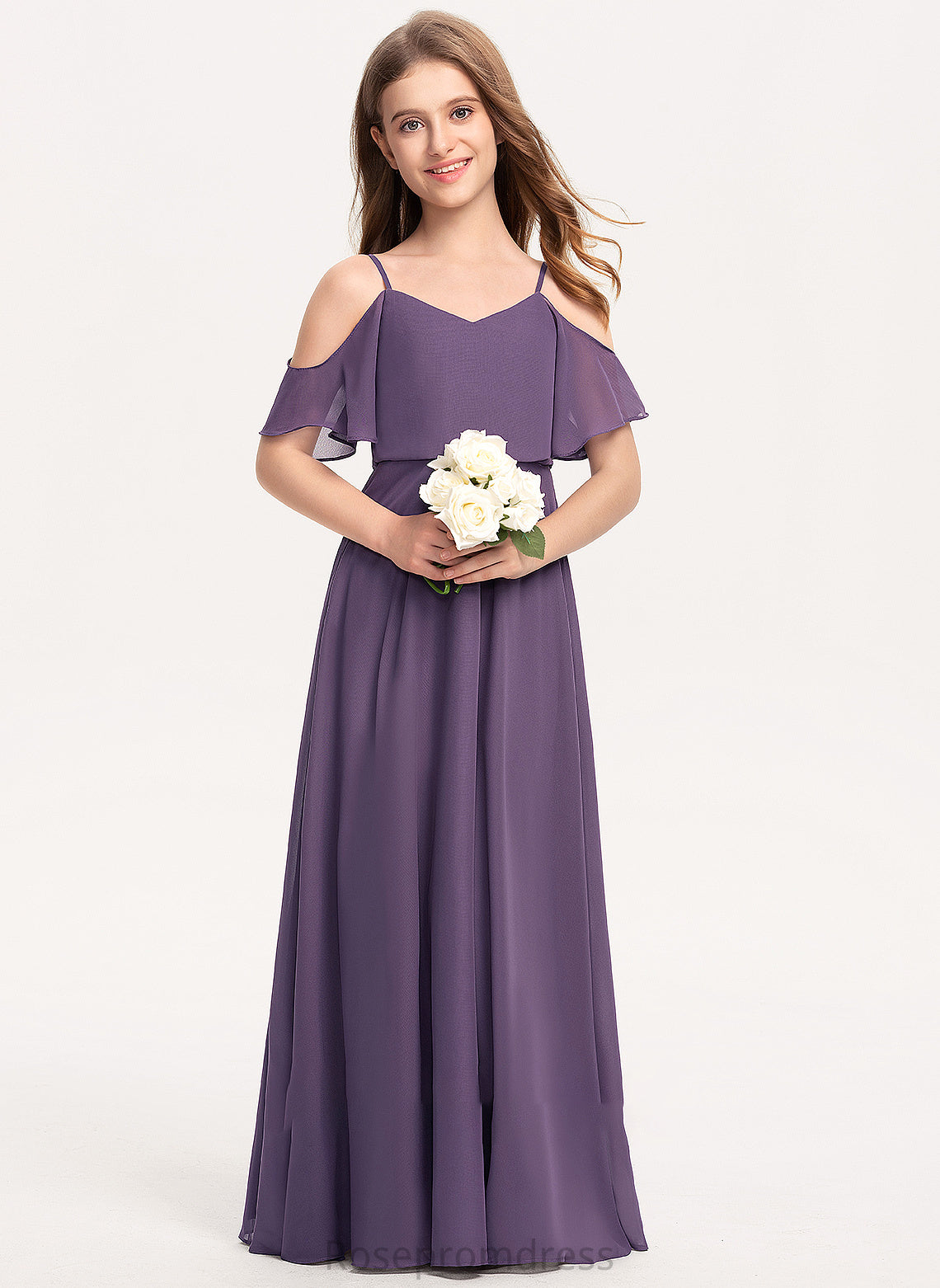 V-neck A-Line Junior Bridesmaid Dresses Floor-Length Payton Chiffon