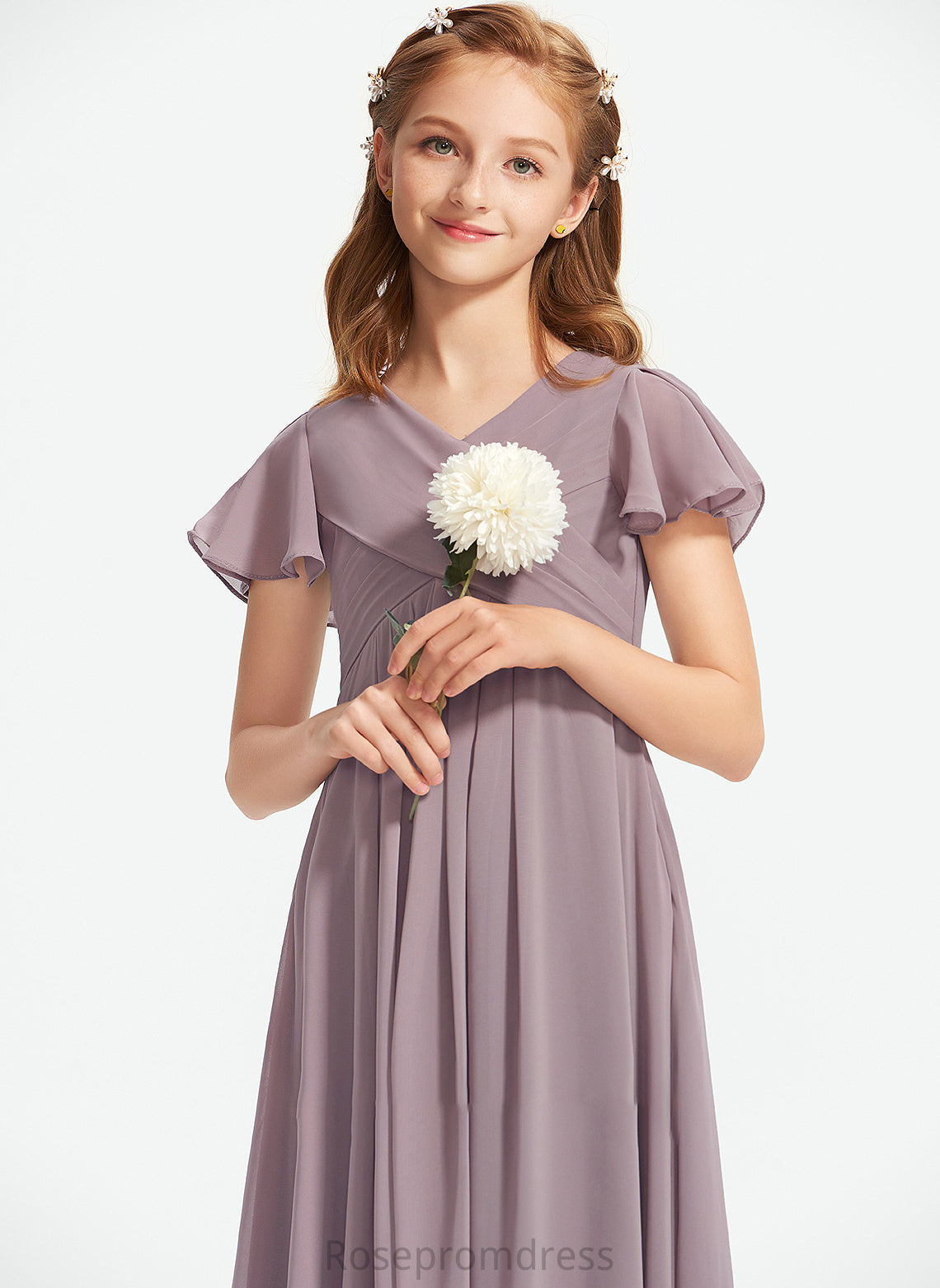 Chiffon With Junior Bridesmaid Dresses Ruffle Tanya Floor-Length A-Line V-neck