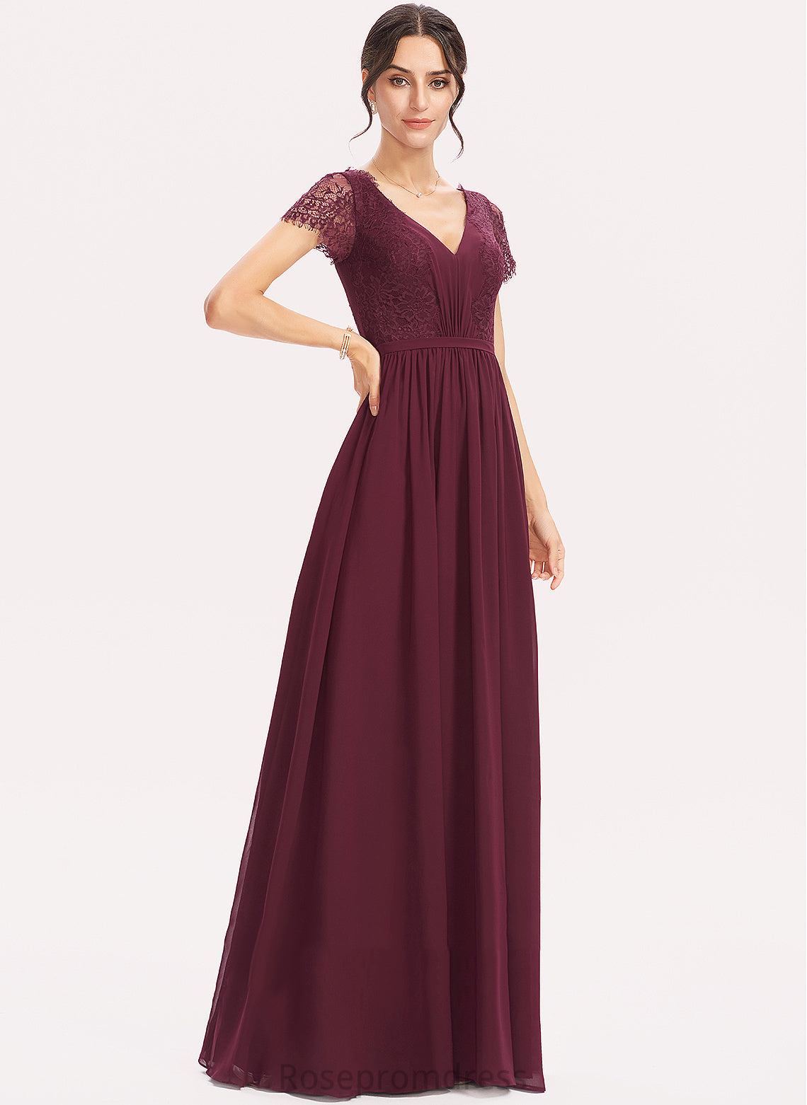 Neckline V-neck Embellishment Floor-Length Fabric A-Line Lace Length Silhouette Marisol Halter Natural Waist Bridesmaid Dresses