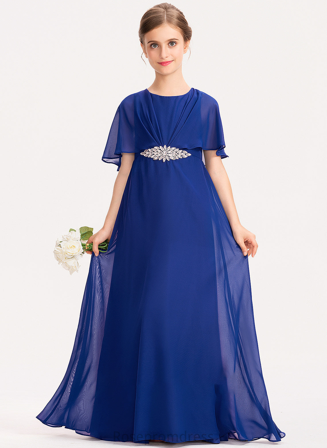 Ruffle Junior Bridesmaid Dresses Chiffon Beading Noemi Floor-Length Scoop With A-Line Neck