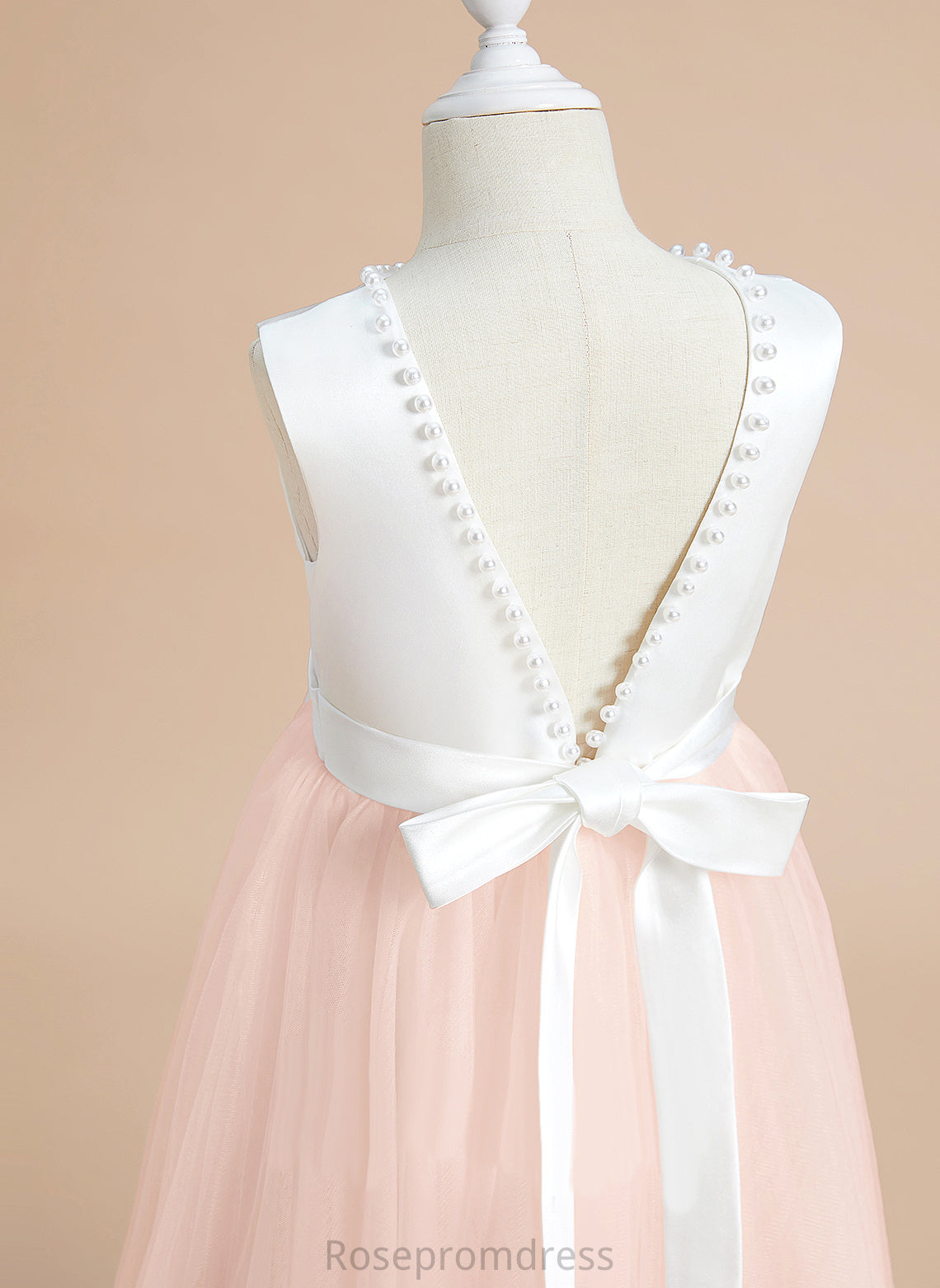 Satin/Tulle Neck Scoop Girl - A-Line With Tea-length Emerson Beading/Bow(s) Dress Flower Sleeveless Flower Girl Dresses