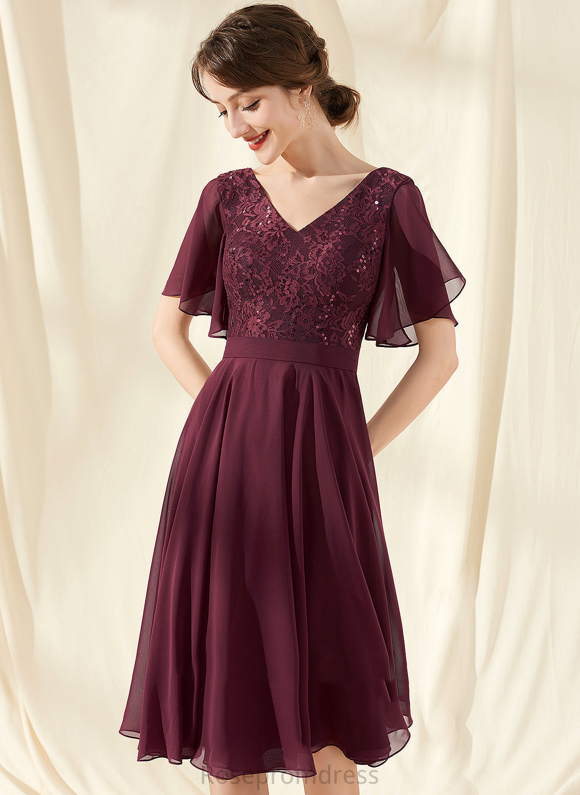 Lace Chiffon Sequins Dress Melody With Cocktail Dresses Cocktail A-Line V-neck Knee-Length