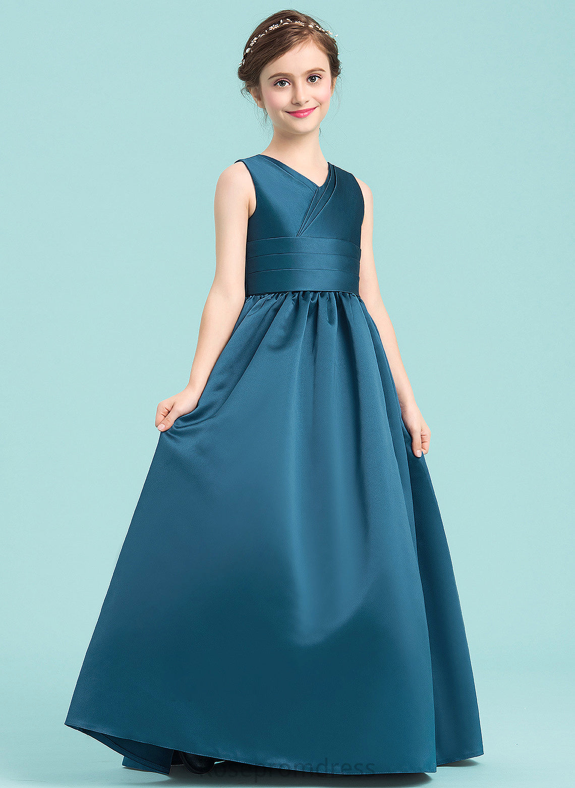 Floor-Length V-neck Chaya Junior Bridesmaid Dresses Satin With Ruffle Ball-Gown/Princess