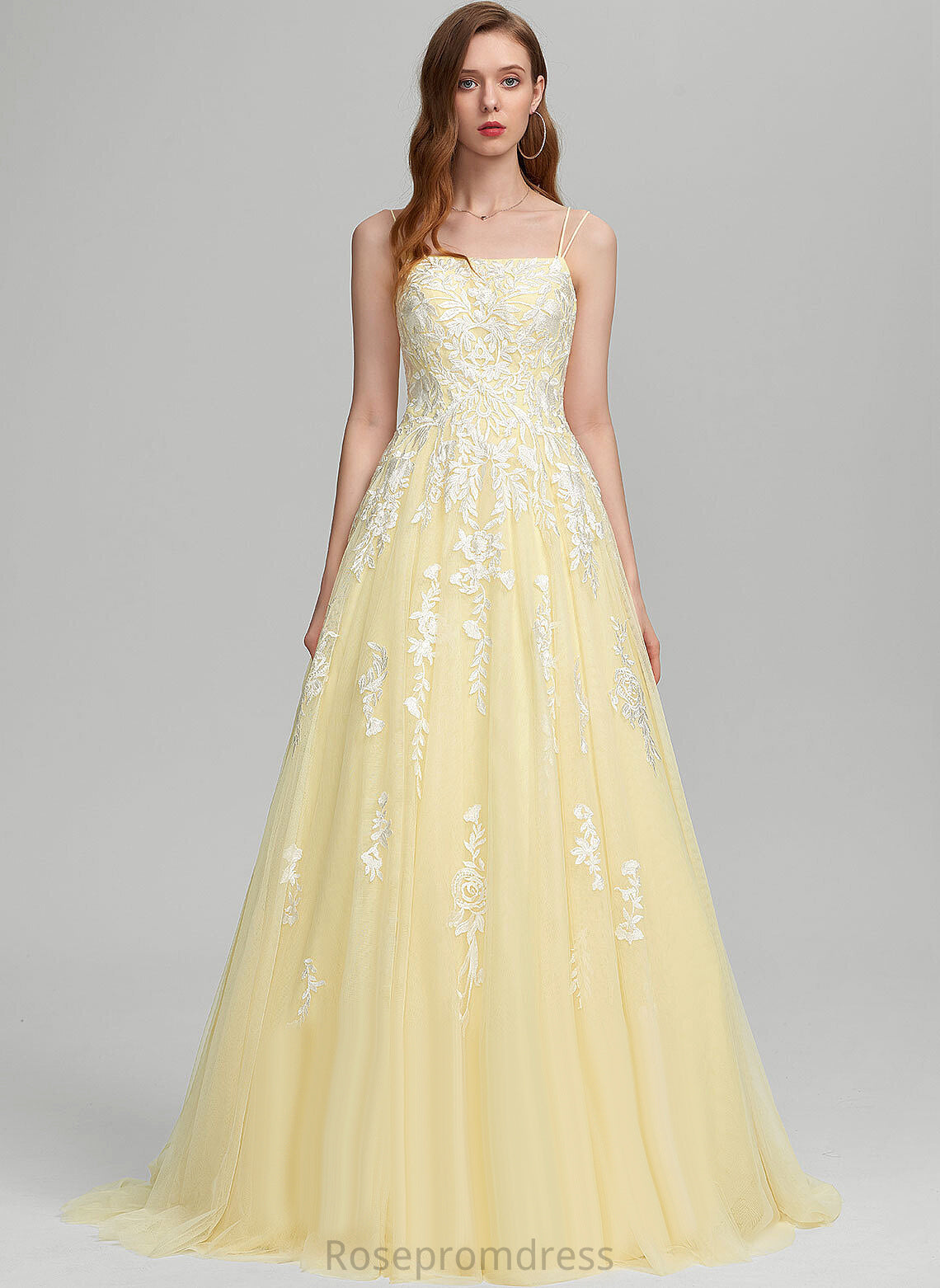 Ball-Gown/Princess Prom Dresses Joanne Train Sweep Lace Square Tulle