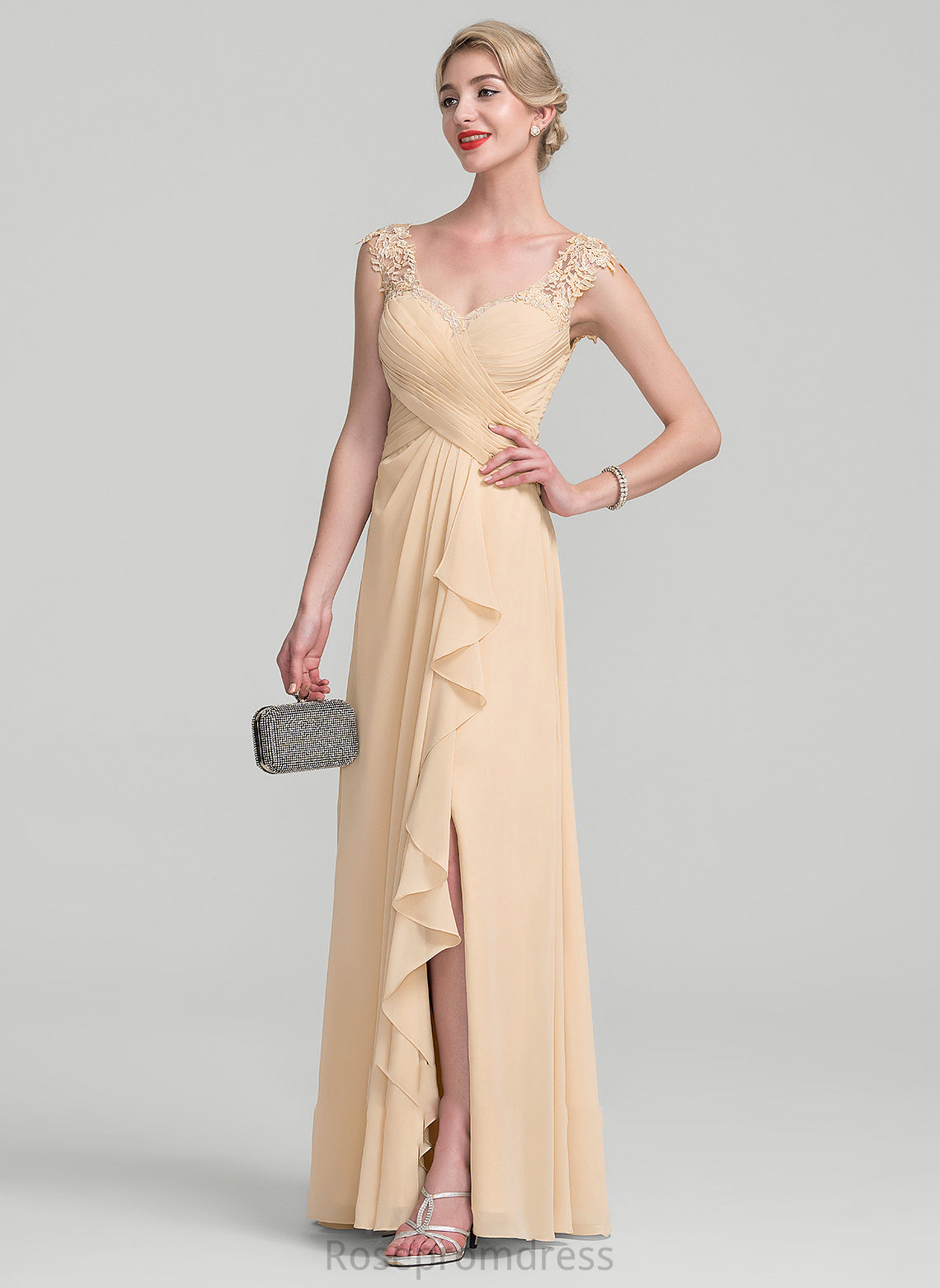 Chiffon V-neck the Mother Kali Split A-Line Dress With Cascading of Front Bride Mother of the Bride Dresses Ruffles Lace Floor-Length