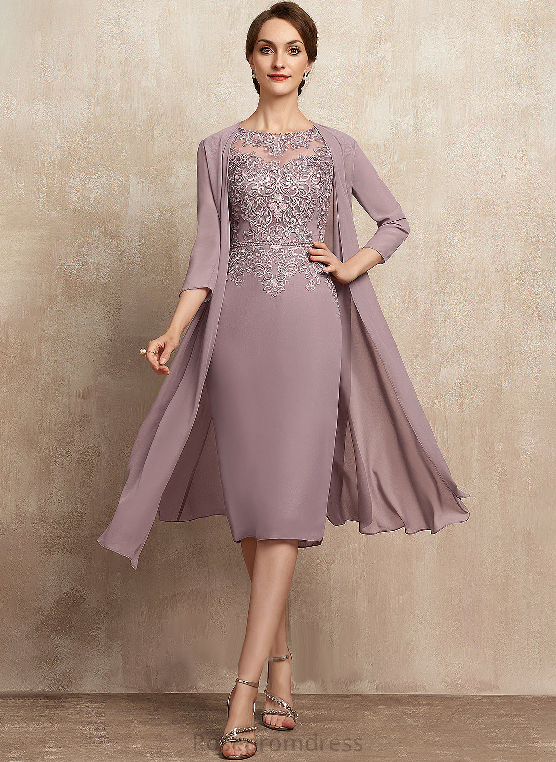 Mother of the Bride Dresses Neck Sheath/Column Bride Chiffon Zariah With Mother Lace Knee-Length of Sequins Beading Scoop Dress the