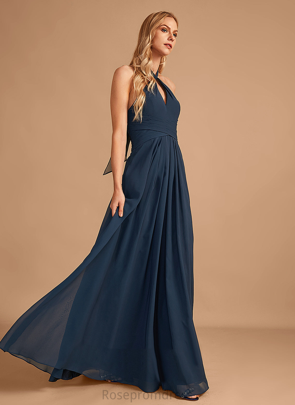 Length Ruffle Fabric A-Line Floor-Length Halter Embellishment Neckline Silhouette Alessandra A-Line/Princess Natural Waist Bridesmaid Dresses