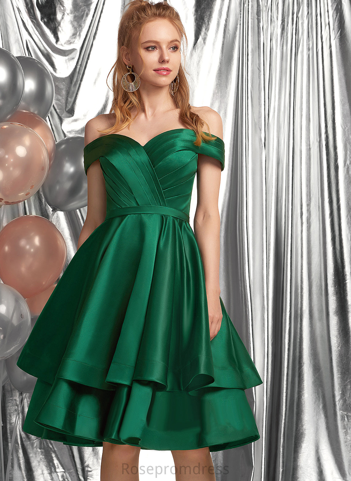 Off-the-Shoulder Homecoming Satin Dress Ruffle Knee-Length With Homecoming Dresses A-Line Jess