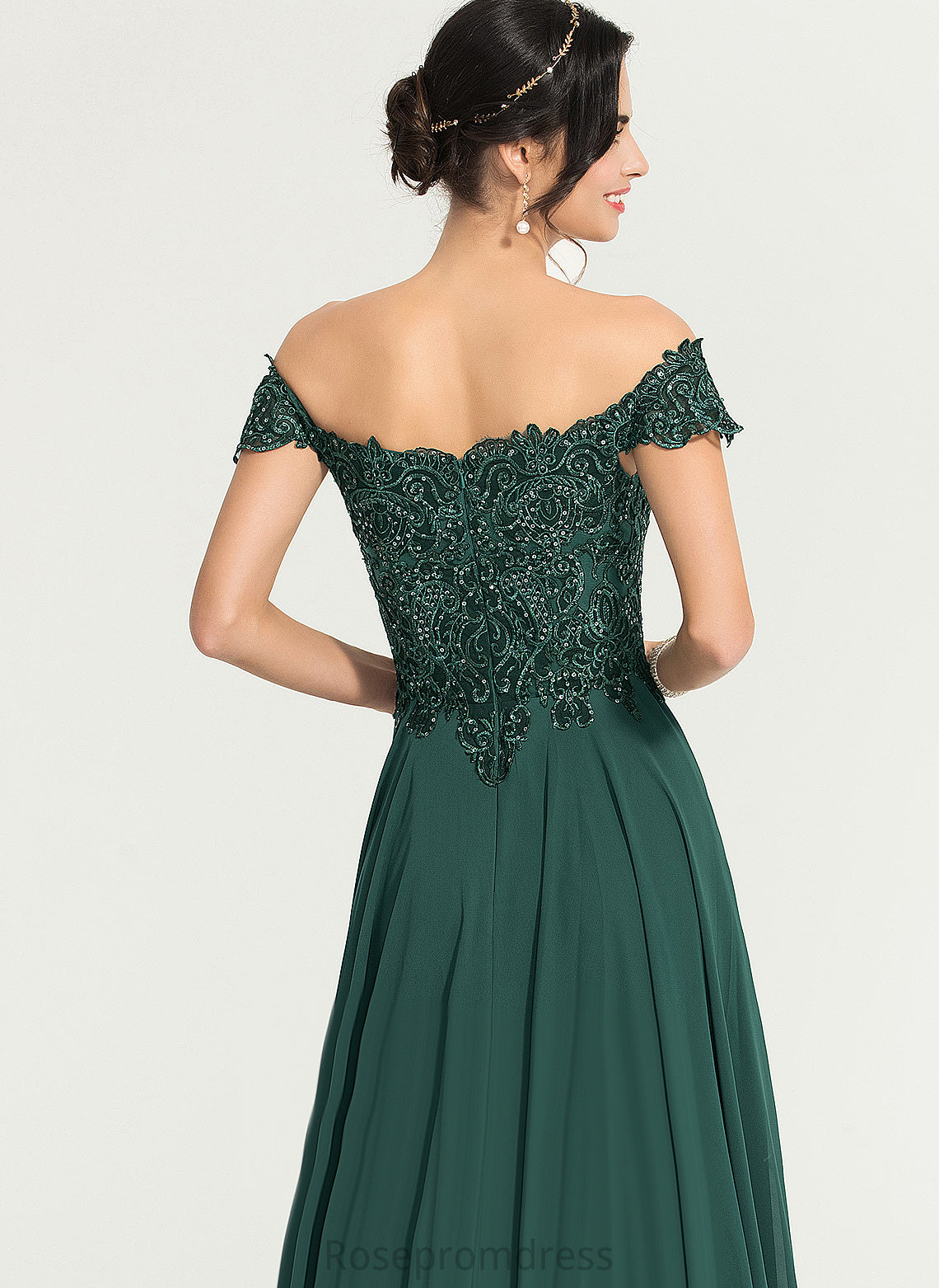 Chiffon Off-the-Shoulder Sequins Sweep A-Line Savanna Train Lace With Prom Dresses