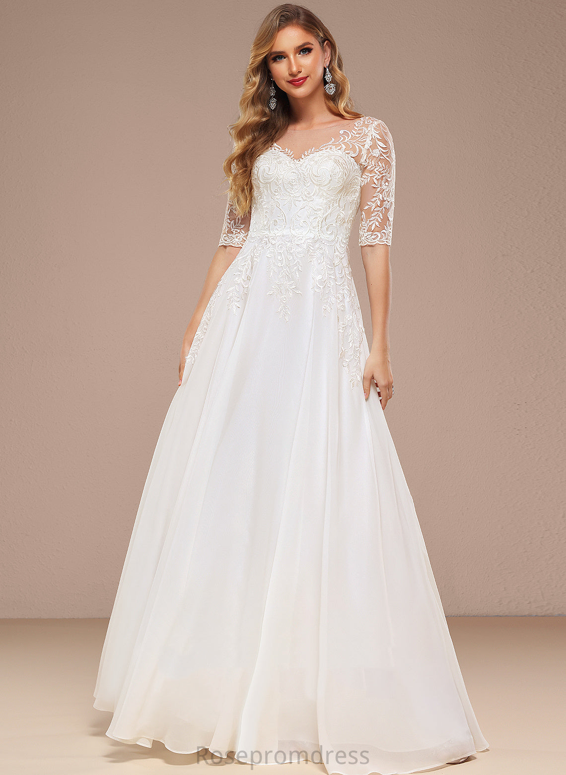 V-neck A-Line Dress Irene Lace Wedding Dresses Floor-Length Wedding Chiffon