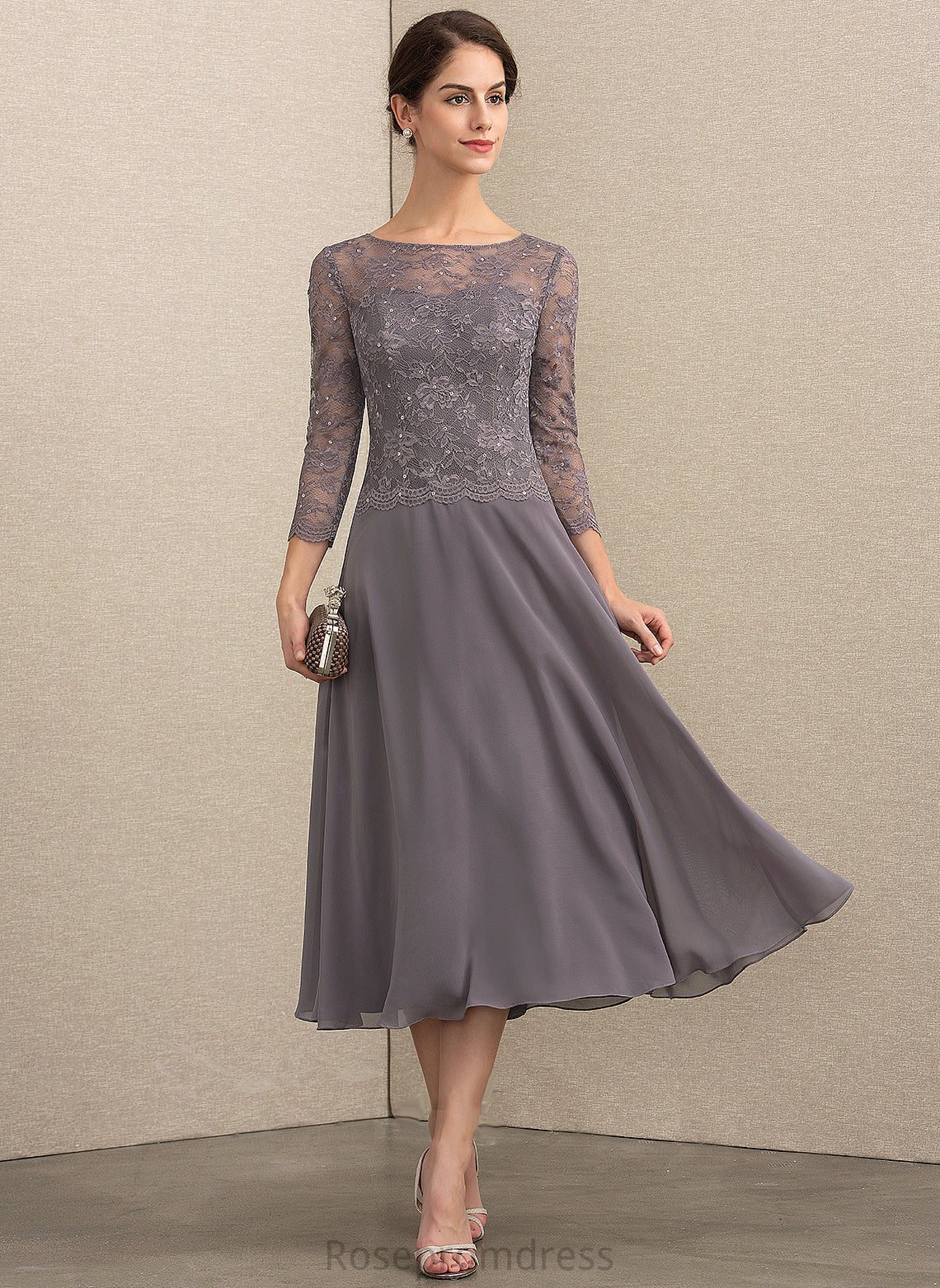 Mother of the Bride Dresses Scoop Mother A-Line With Tea-Length Neck the of Bride Sequins Dress Chiffon Neveah Lace