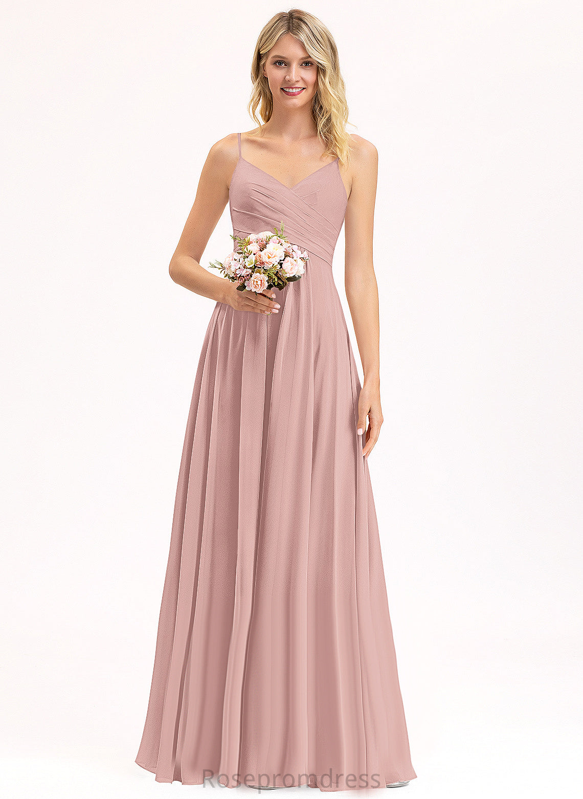 Embellishment Length Silhouette Floor-Length Fabric A-Line Pleated V-neck Neckline Ayanna Sleeveless A-Line/Princess Bridesmaid Dresses