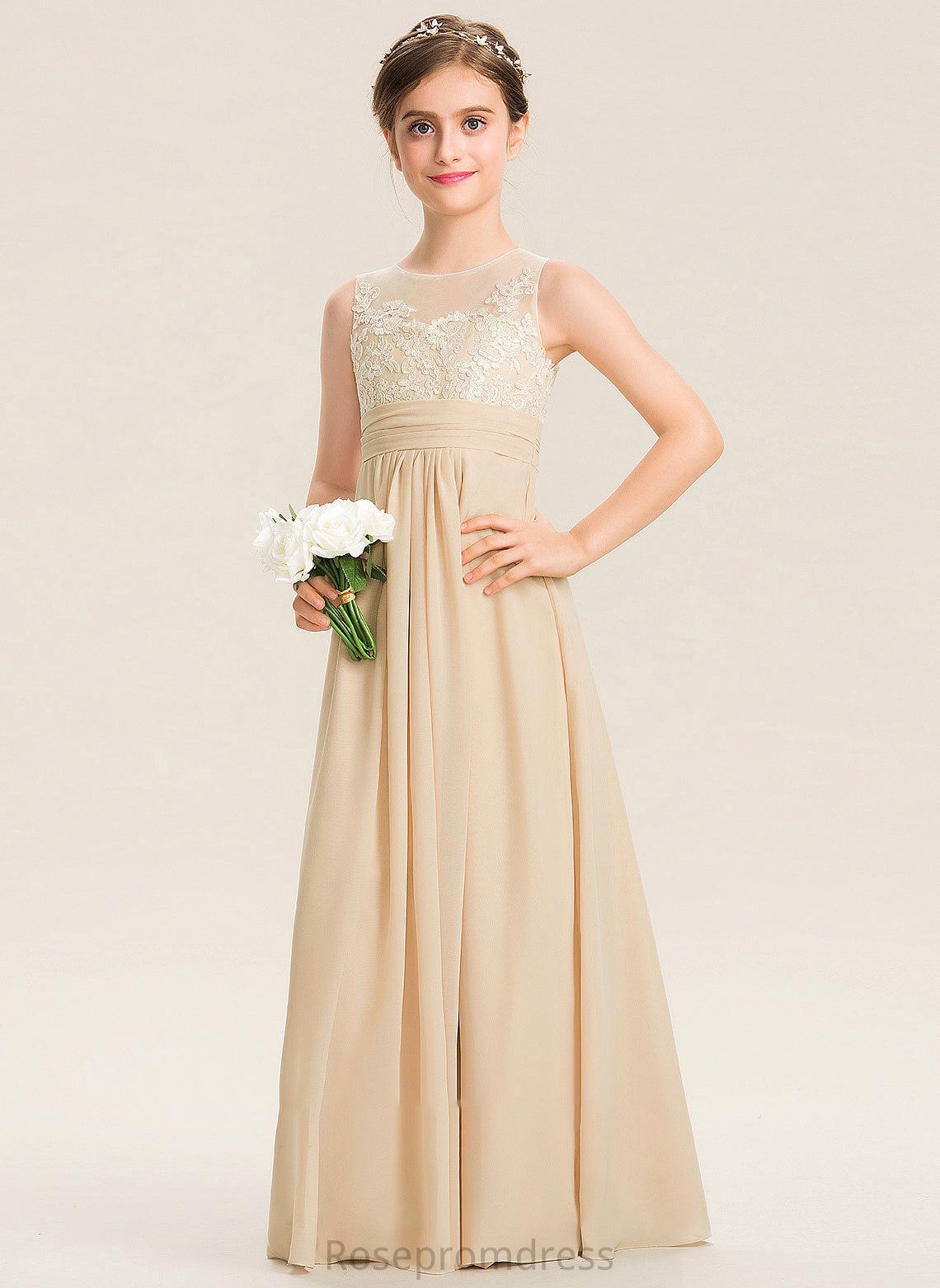 Chiffon Scoop Neck Alice Lace Floor-Length Junior Bridesmaid Dresses A-Line