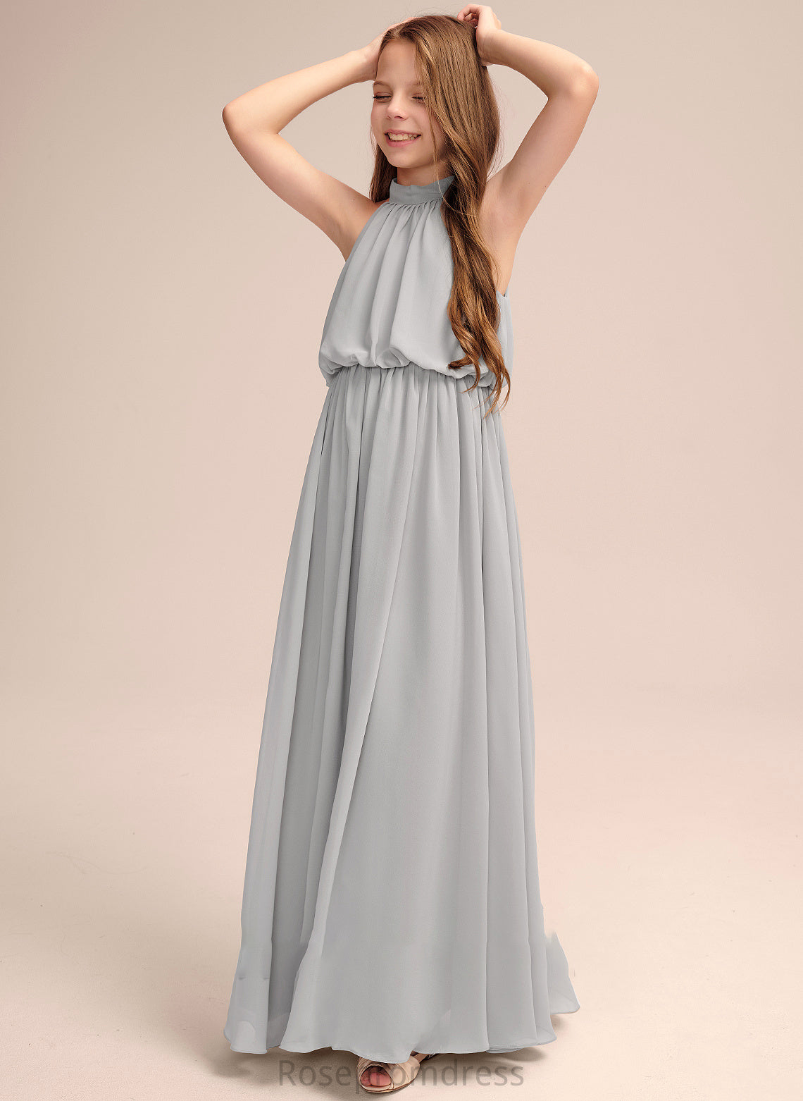 High A-Line Chiffon Junior Bridesmaid Dresses Maritza Neck Floor-Length With Ruffle