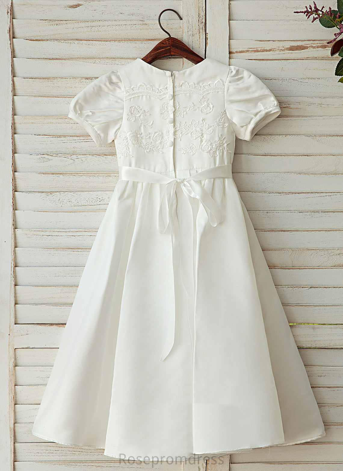 Flower Flower Girl Dresses Neck Sleeves A-Line Satin/Lace Dress Girl Ankle-length Scoop Rayna - Short