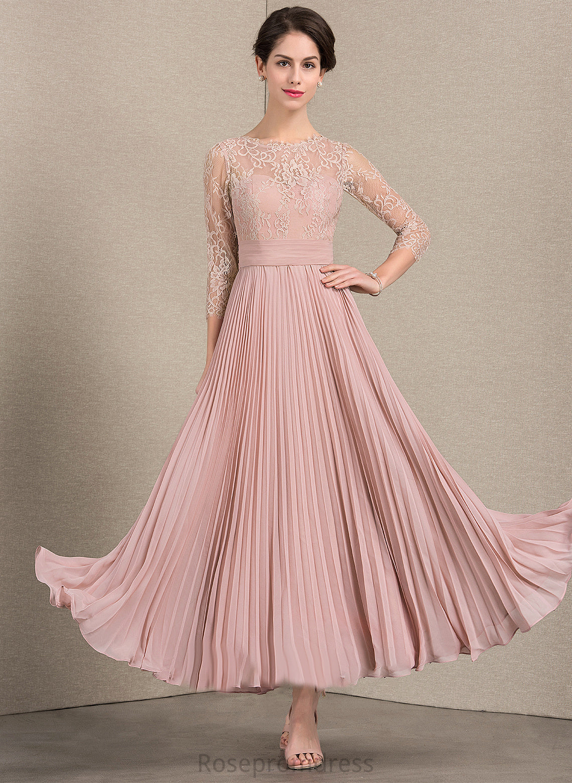 Dress With Lace of A-Line Bride Mother the Chiffon Amelia Scoop Mother of the Bride Dresses Ankle-Length Pleated Neck