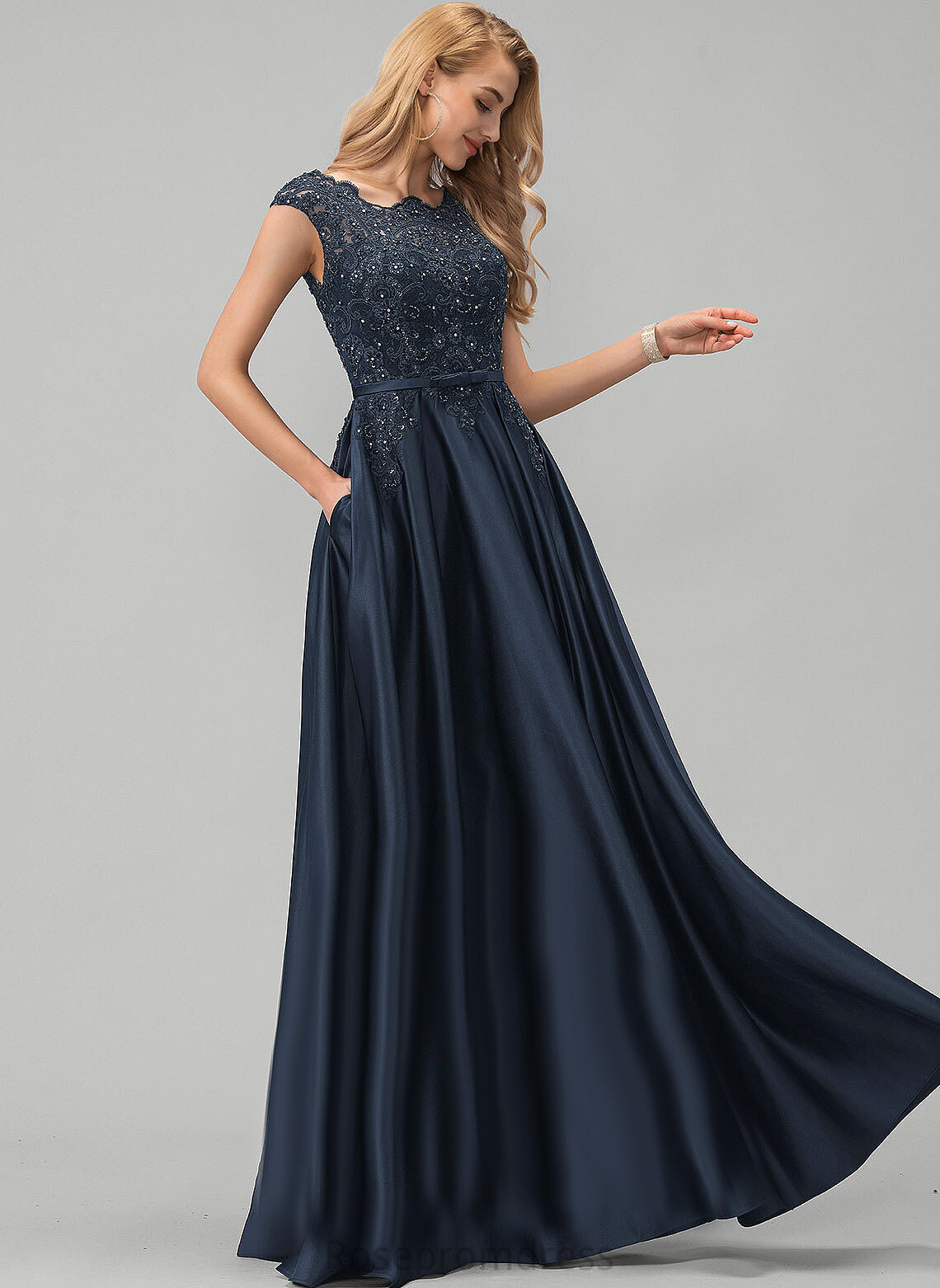 Prom Dresses Kendall Floor-Length Scoop Bow(s) Ball-Gown/Princess Beading Satin With Sequins