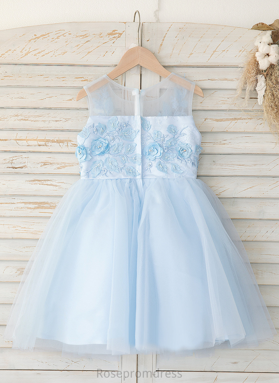 Flower Neck Scoop - Sleeveless A-Line Girl Tulle/Lace Dress Saniya Flower Girl Dresses Knee-length