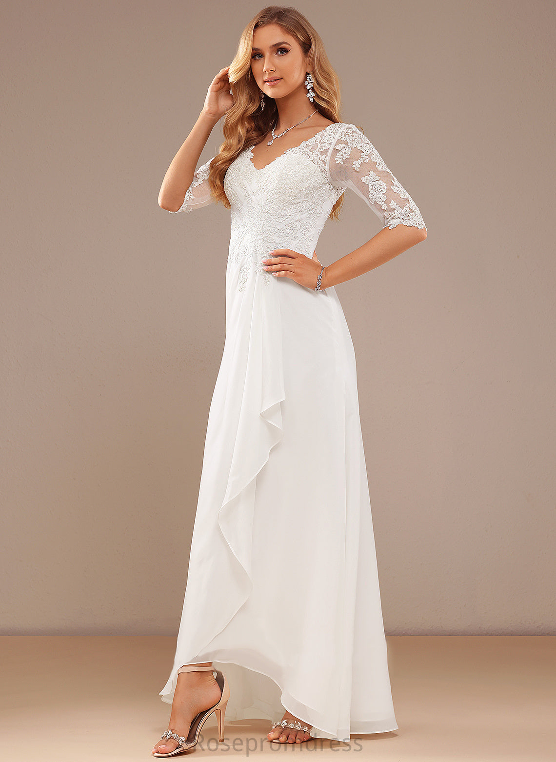 Chiffon Jamiya A-Line Asymmetrical With Ruffle Wedding V-neck Lace Wedding Dresses Dress