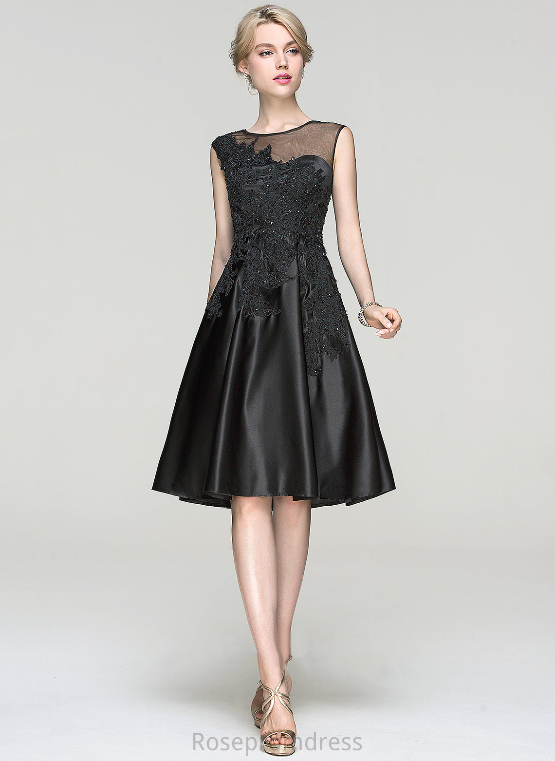 Sequins Cocktail Scoop Tulle A-Line Lace Nita Beading Satin Knee-Length Neck Dress Cocktail Dresses With