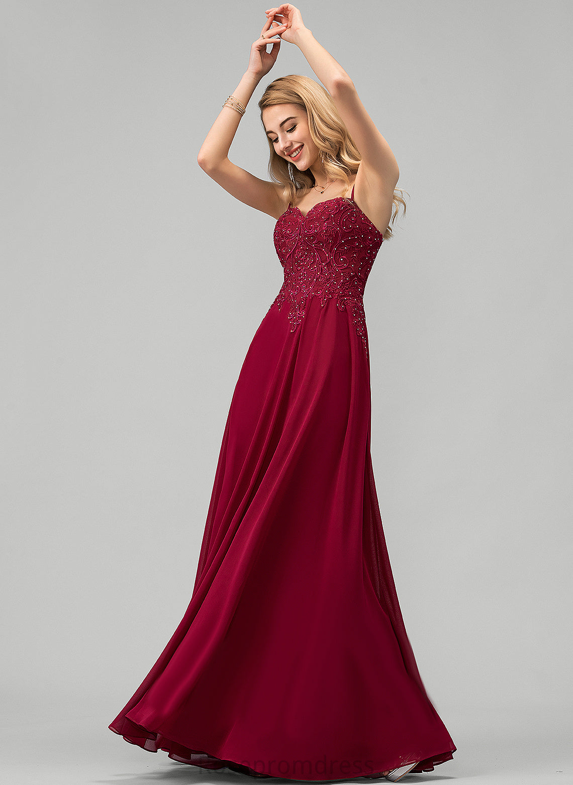 With Prom Dresses Sequins Beading Floor-Length Jaida Chiffon A-Line Sweetheart