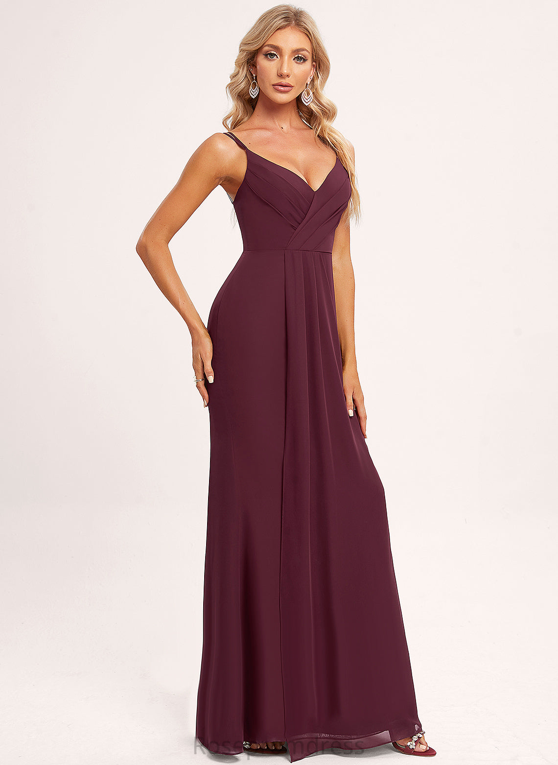 A-line Fabric Length Straps&Sleeves V-Neck Silhouette Floor-Length Neckline Wendy Sheath/Column Sleeveless Lace Bridesmaid Dresses