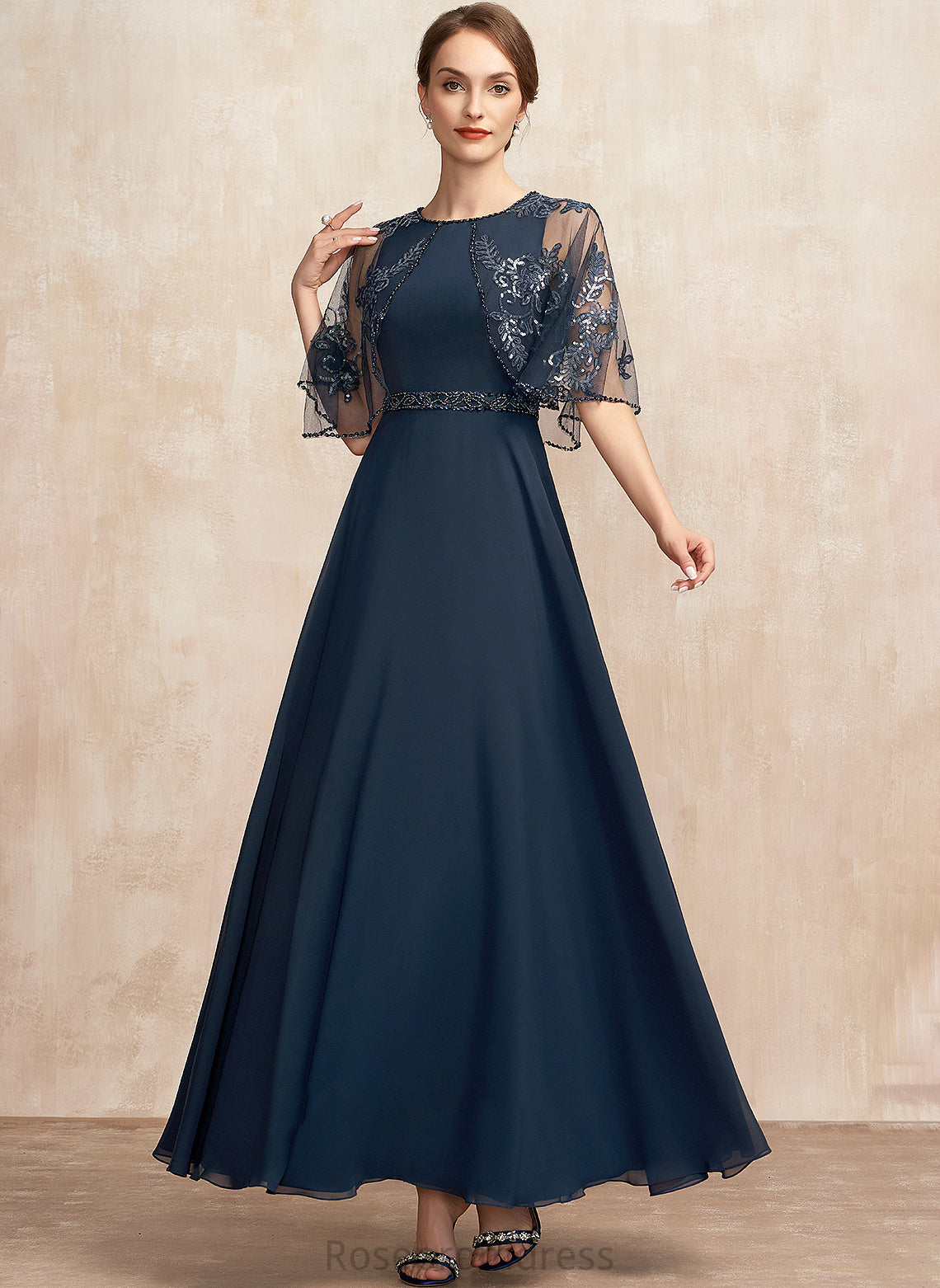 Beading Ankle-Length Sequins Dress Mother Cecelia A-Line the With Neck Scoop Chiffon Mother of the Bride Dresses Lace Bride of