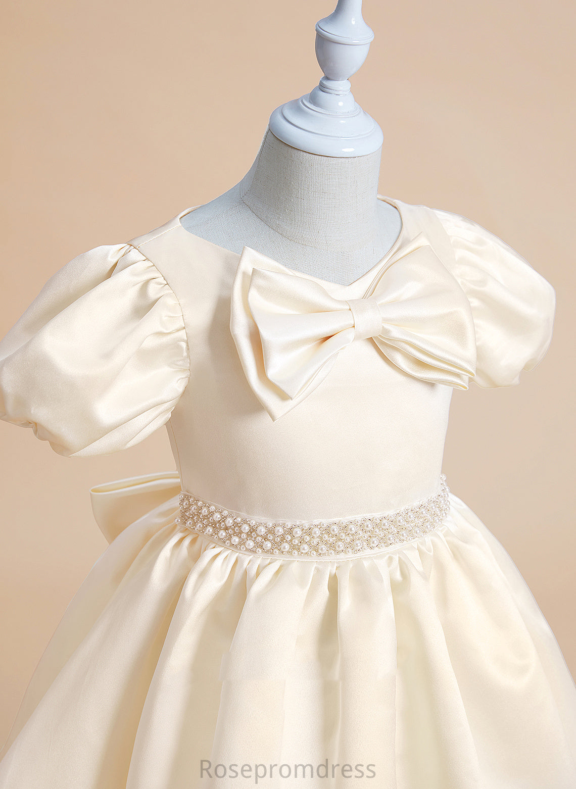 With Myla Ball-Gown/Princess Sleeves Girl Dress - Short Flower Satin V-neck Flower Girl Dresses Beading/Bow(s) Knee-length