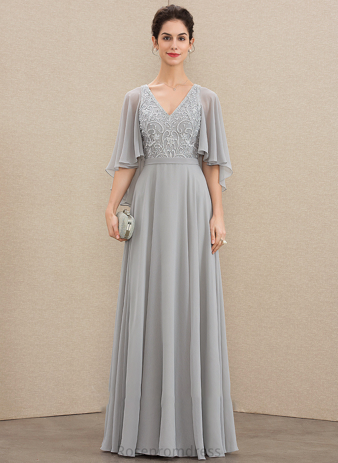 A-Line Viola Sequins Chiffon Mother Mother of the Bride Dresses of Dress Lace Floor-Length With V-neck the Beading Bride