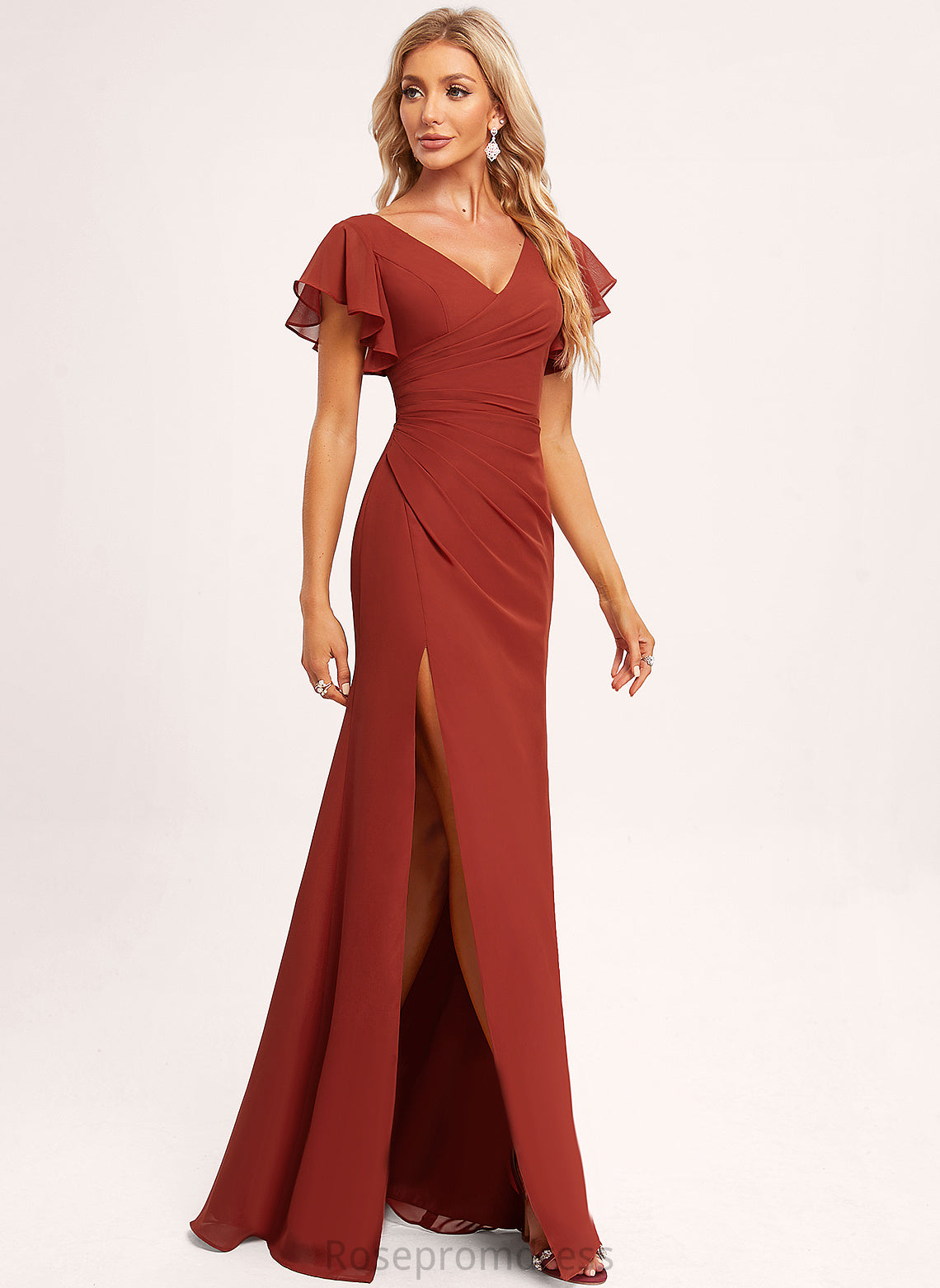 Floor-Length A-line Fabric Straps&Sleeves Silhouette V-Neck Length Neckline Jess A-Line/Princess Empire Waist Half Sleeves Bridesmaid Dresses