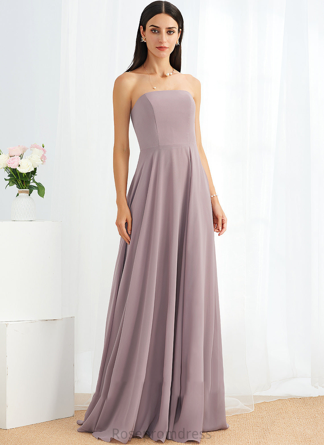 Length Silhouette SplitFront Fabric Strapless Embellishment Neckline A-Line Floor-Length Nicky Natural Waist Floor Length Bridesmaid Dresses