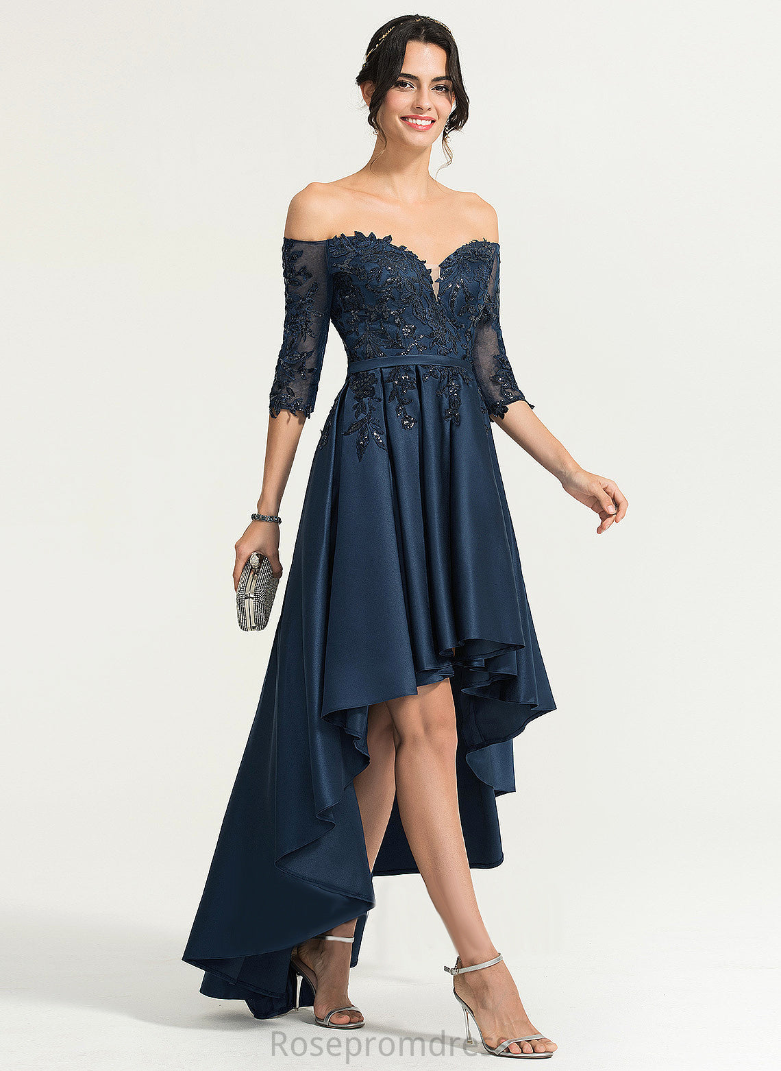 Dress Off-the-Shoulder With Lace Joan Asymmetrical Homecoming Dresses Homecoming A-Line Satin