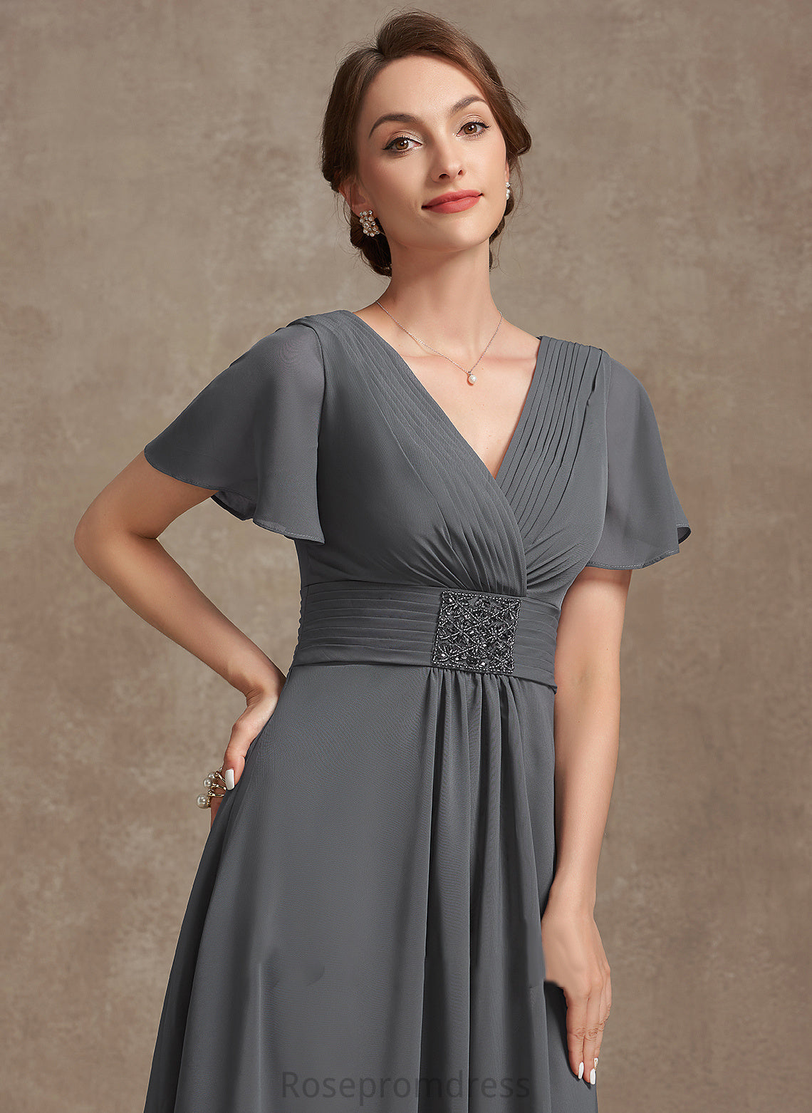 A-Line Chiffon Ankle-Length With Faith Bride Beading the V-neck of Mother Dress Ruffle Mother of the Bride Dresses